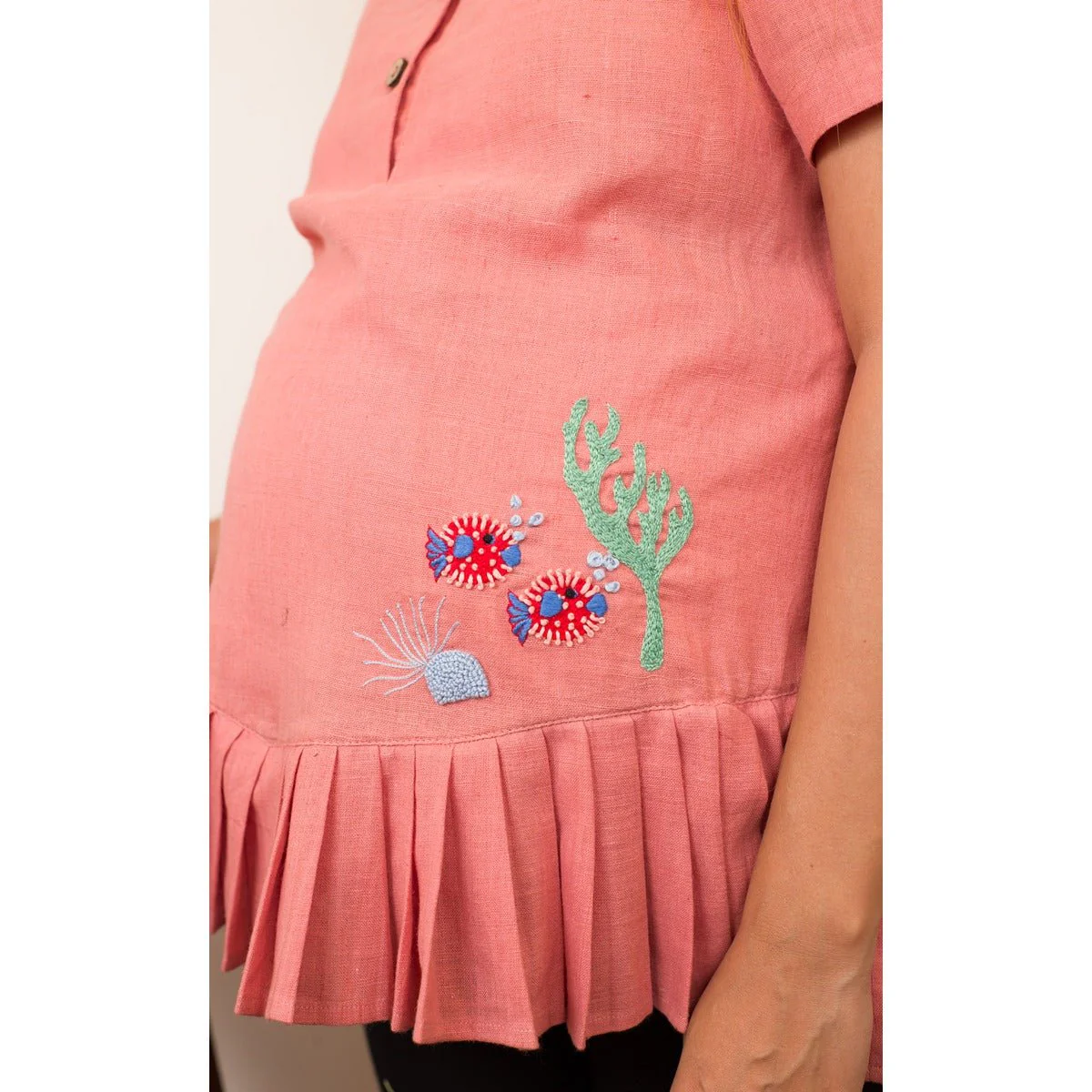 Cosy Coral Frill Top | Cotton Maternity Top for Women | Pastel Pink - Image 3