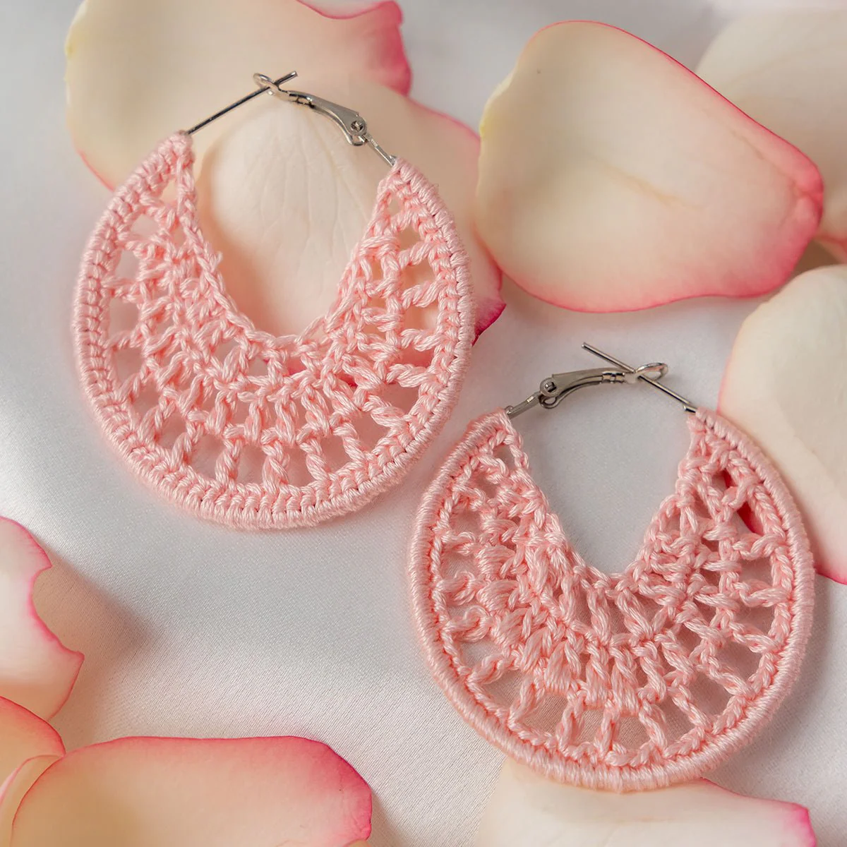 Cotton Candy Earrings | Hand Crochet Pink Hoop Earrings - Image 3