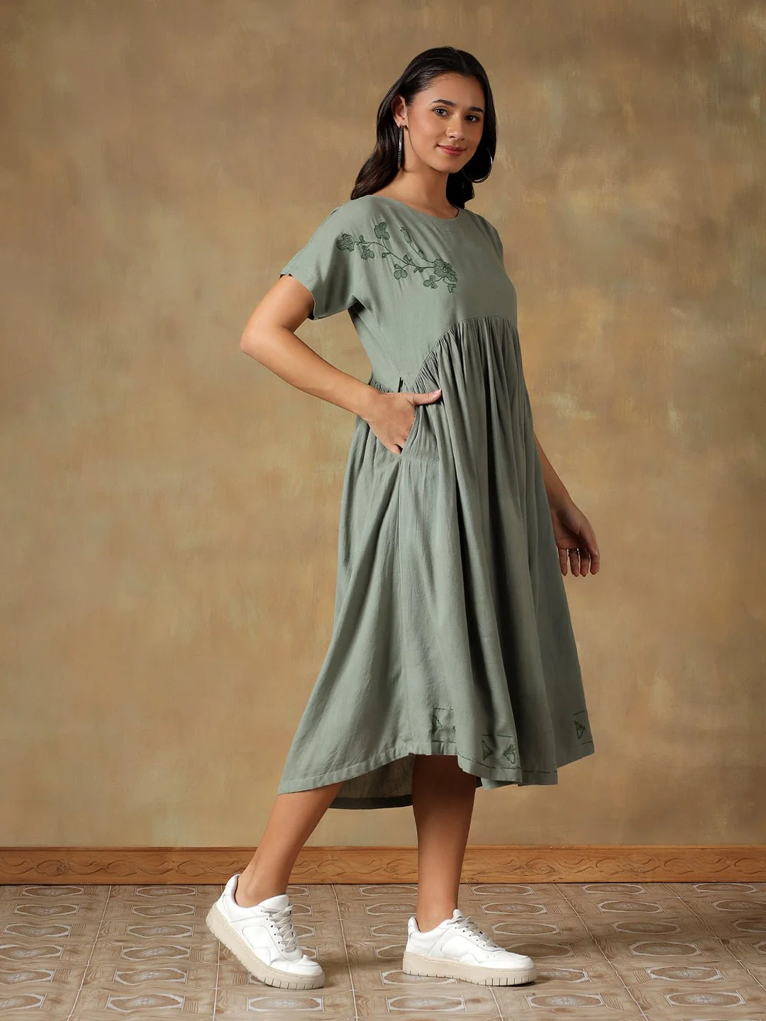Cotton Chikankari Maxi Dress | Hand Embroidered Lucknowi Dress - Image 11