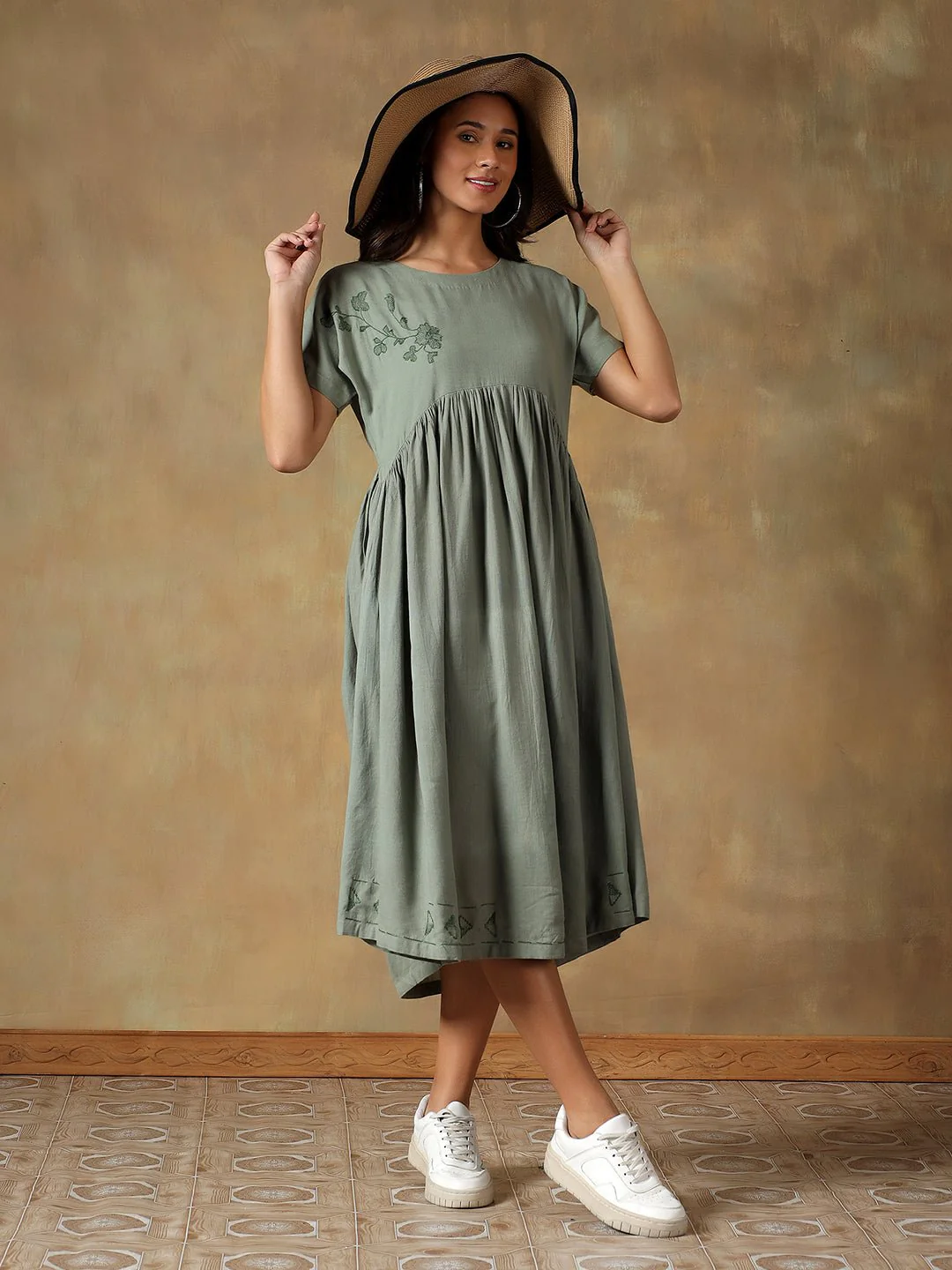Cotton Chikankari Maxi Dress | Hand Embroidered Lucknowi Dress - Image 12