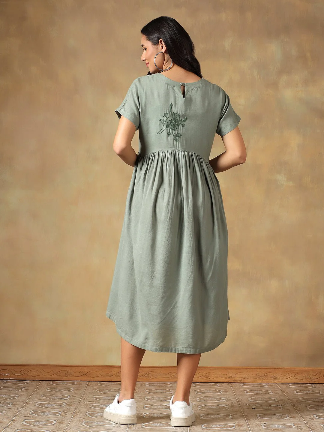 Cotton Chikankari Maxi Dress | Hand Embroidered Lucknowi Dress - Image 14