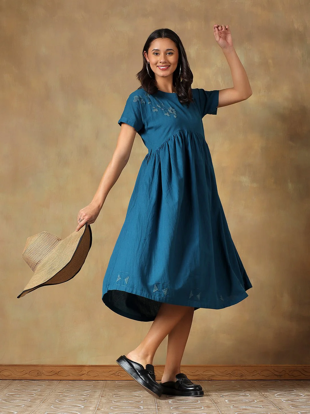Cotton Chikankari Maxi Dress | Hand Embroidered Lucknowi Dress - Image 3