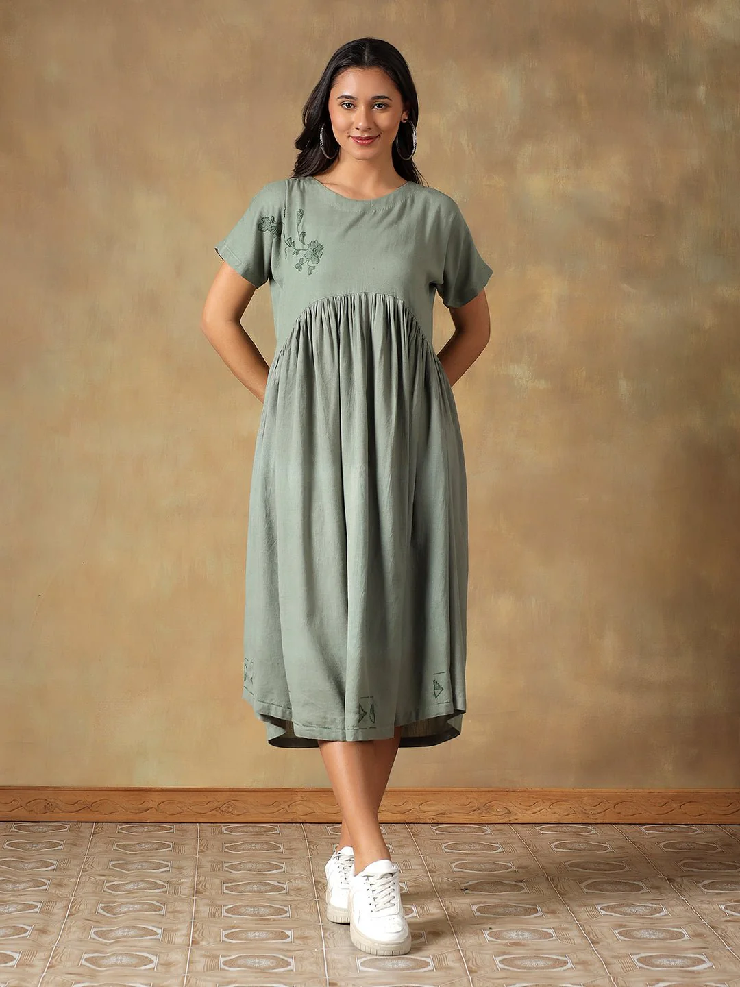 Cotton Chikankari Maxi Dress | Hand Embroidered Lucknowi Dress - Image 8