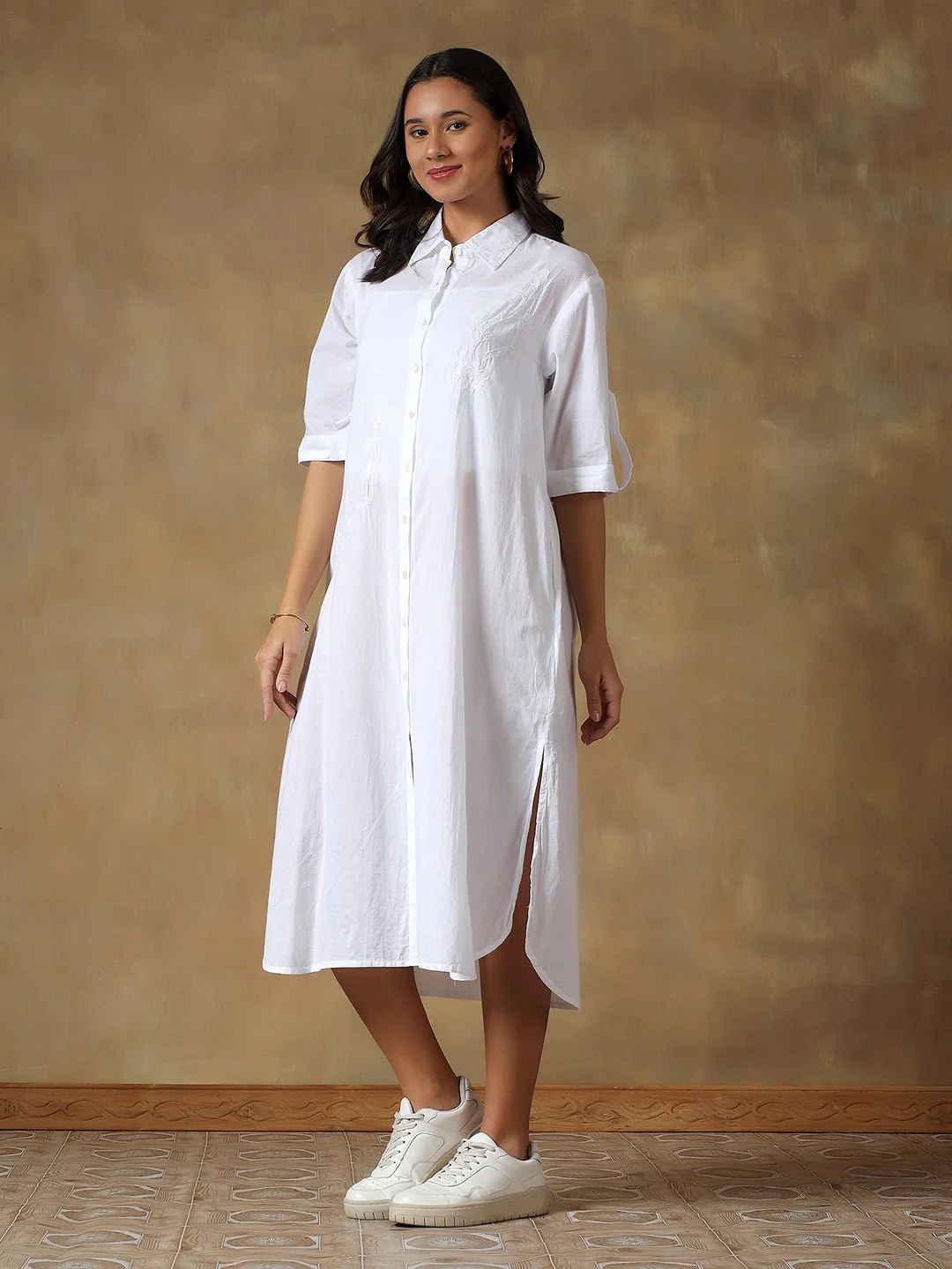 Hand Embroidered Cotton Chikankari Straight Fit Shirt Dress - Image 10