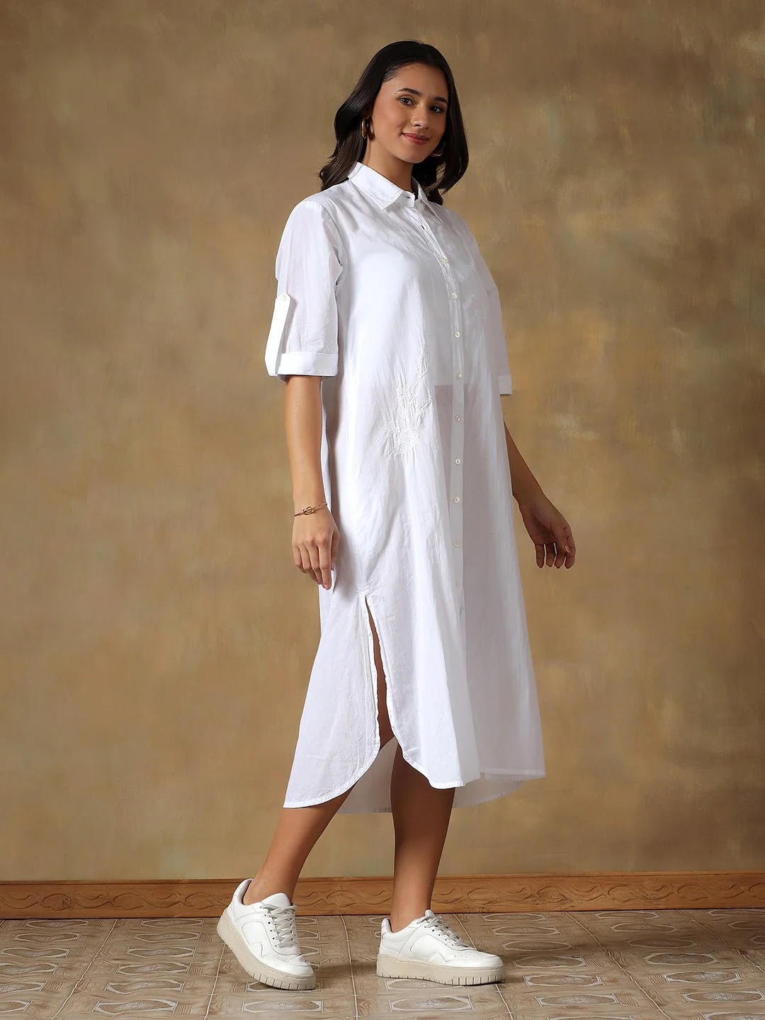 Hand Embroidered Cotton Chikankari Straight Fit Shirt Dress - Image 12