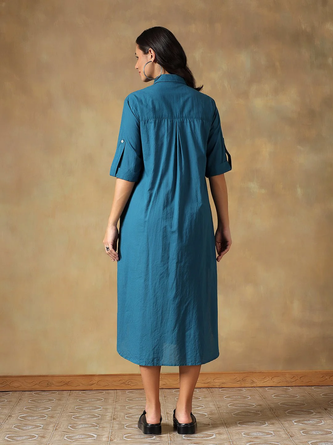 Hand Embroidered Cotton Chikankari Straight Fit Shirt Dress - Image 4