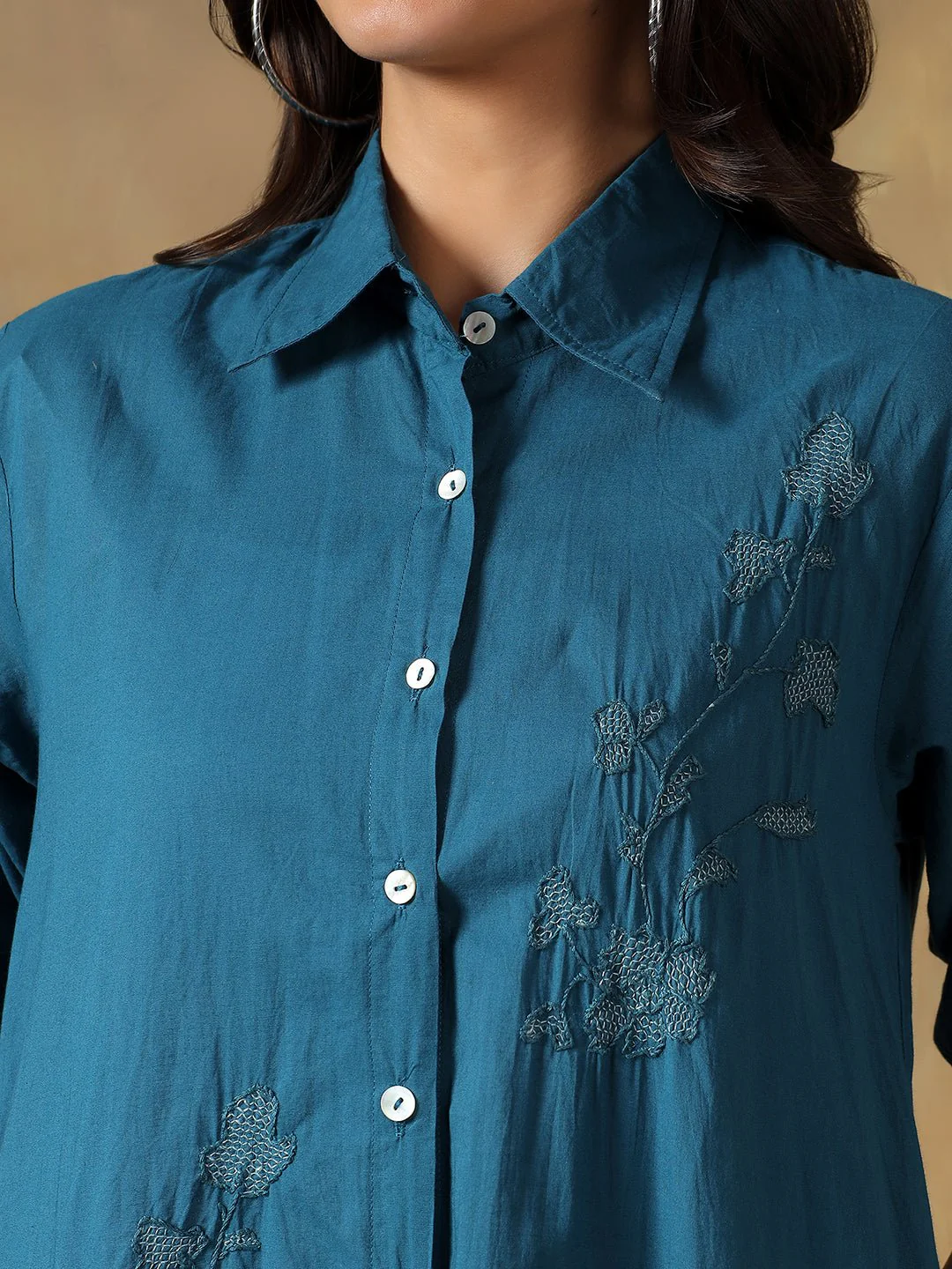 Hand Embroidered Cotton Chikankari Straight Fit Shirt Dress - Image 6