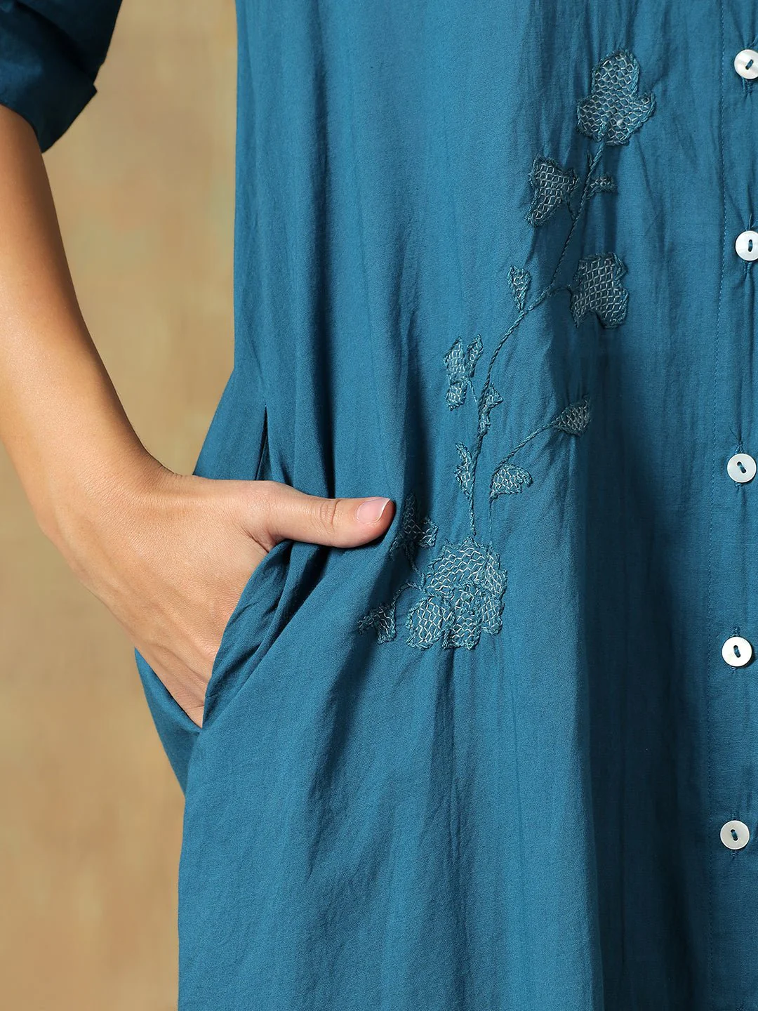 Hand Embroidered Cotton Chikankari Straight Fit Shirt Dress - Image 7