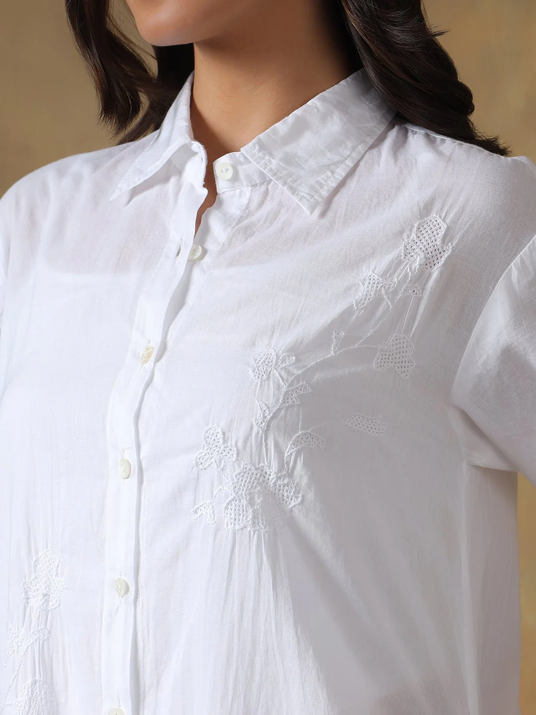 Hand Embroidered Cotton Chikankari Straight Fit Shirt Dress - Image 9