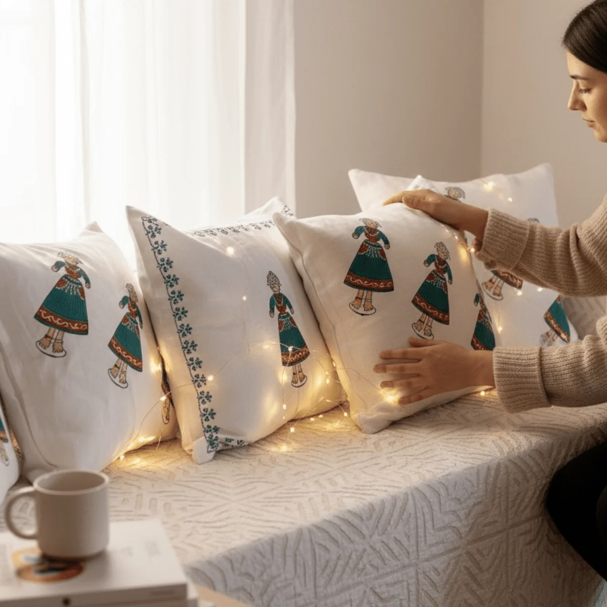 Cotton Cushion Cover - Traditional Doll Print - Set of 4 - Image 11