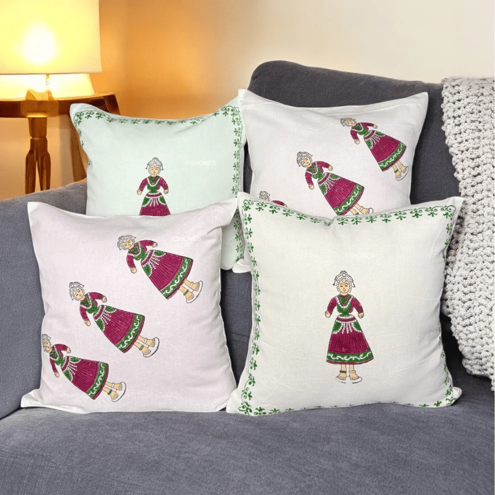 Cotton Cushion Cover - Traditional Doll Print - Set of 4 - Image 4