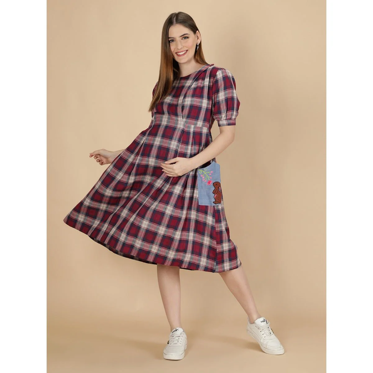 Cotton Maternity Dress for Women | Dusky Pink & Blue