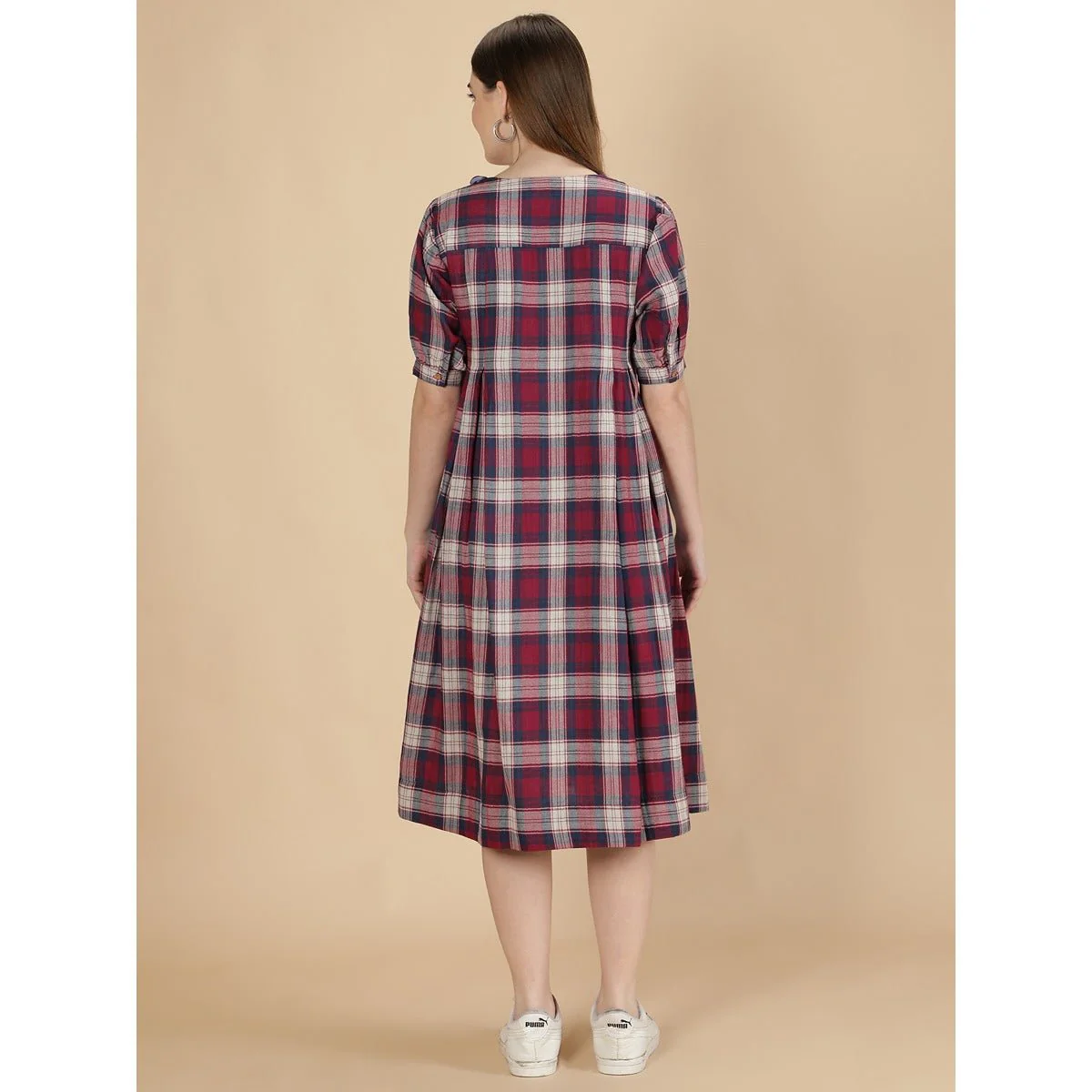 Cotton Maternity Dress for Women | Dusky Pink & Blue - Image 2