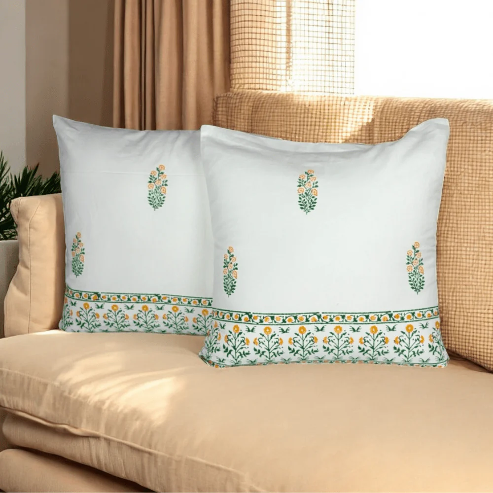 Cotton Handblock Cushion Covers Set of 2 – 24x24 – White & Durable - Image 8