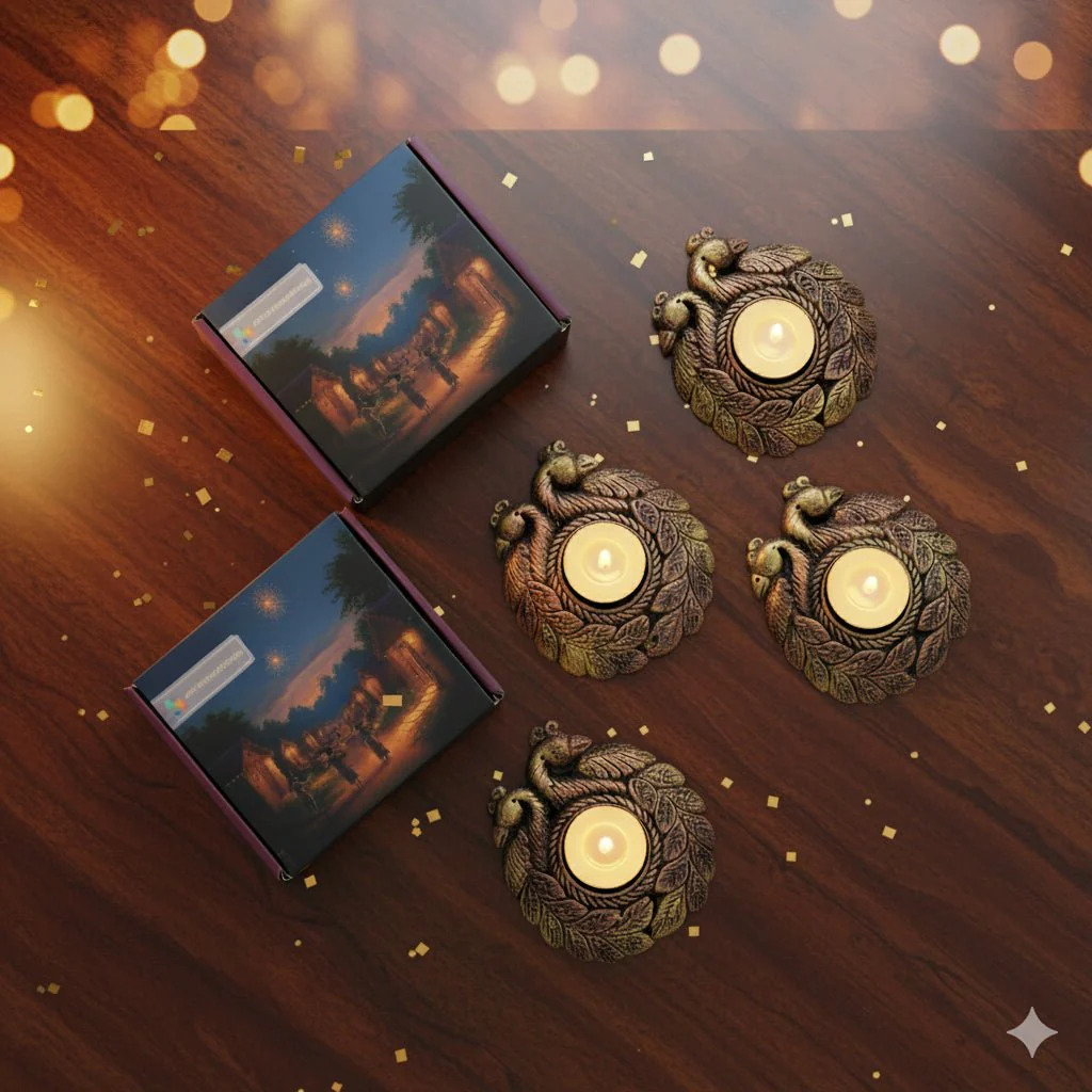 Couple Peacock T-Light Diya Set – Festive Decor - Image 7