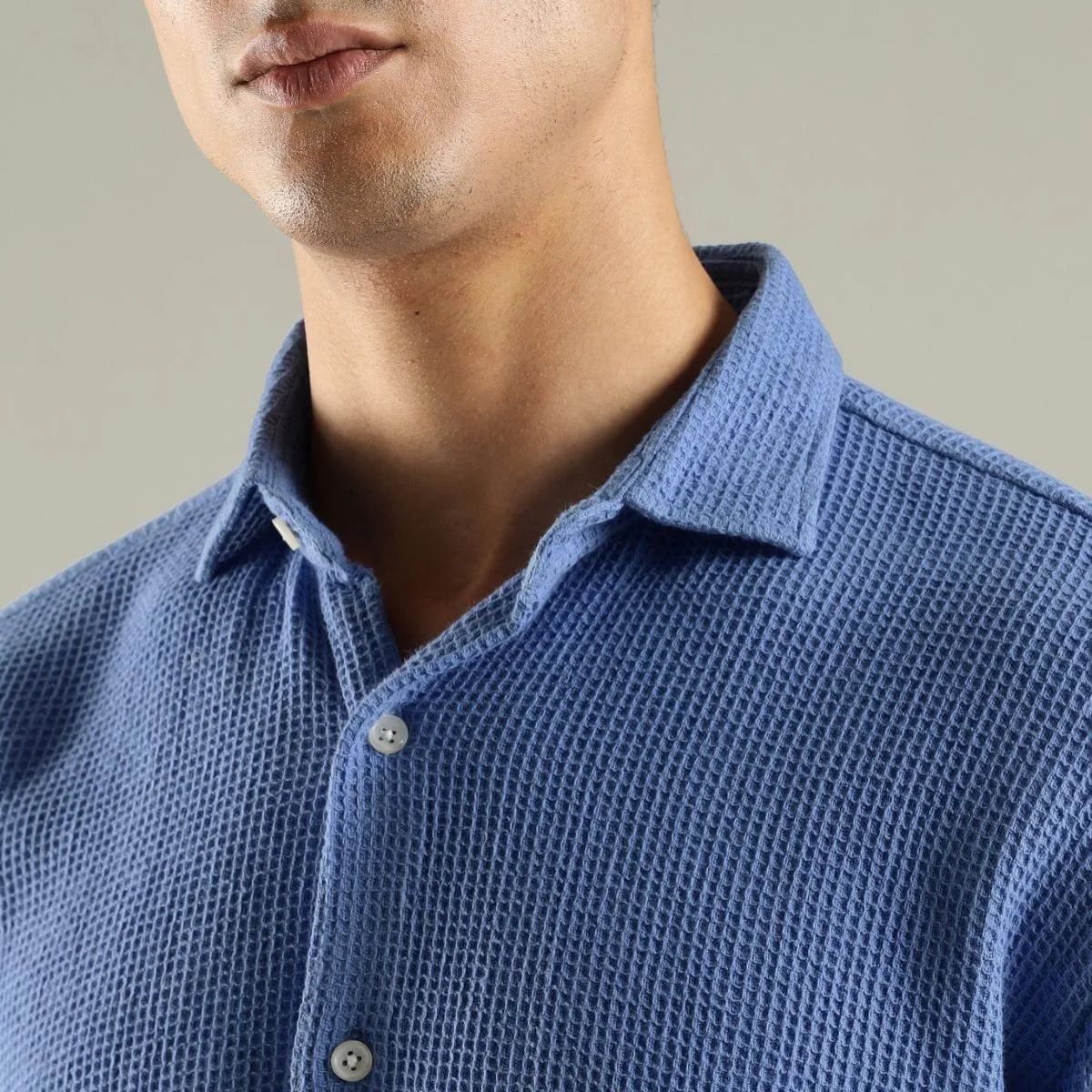 Men’s Blue Waffle Knit Shirt - Image 4