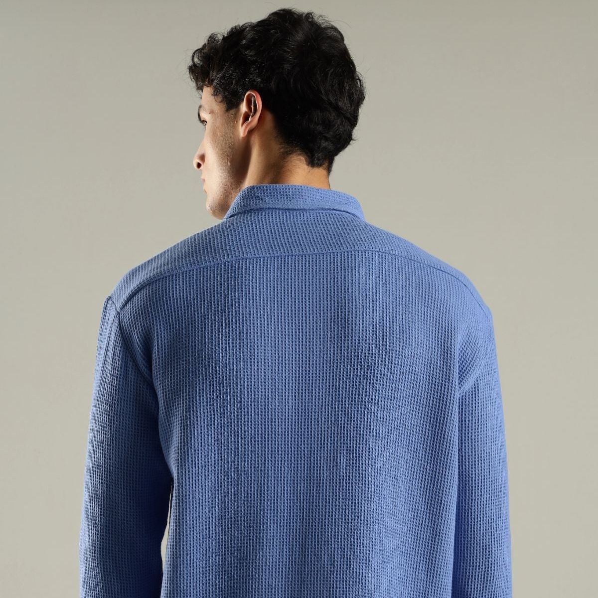 Men’s Blue Waffle Knit Shirt - Image 5