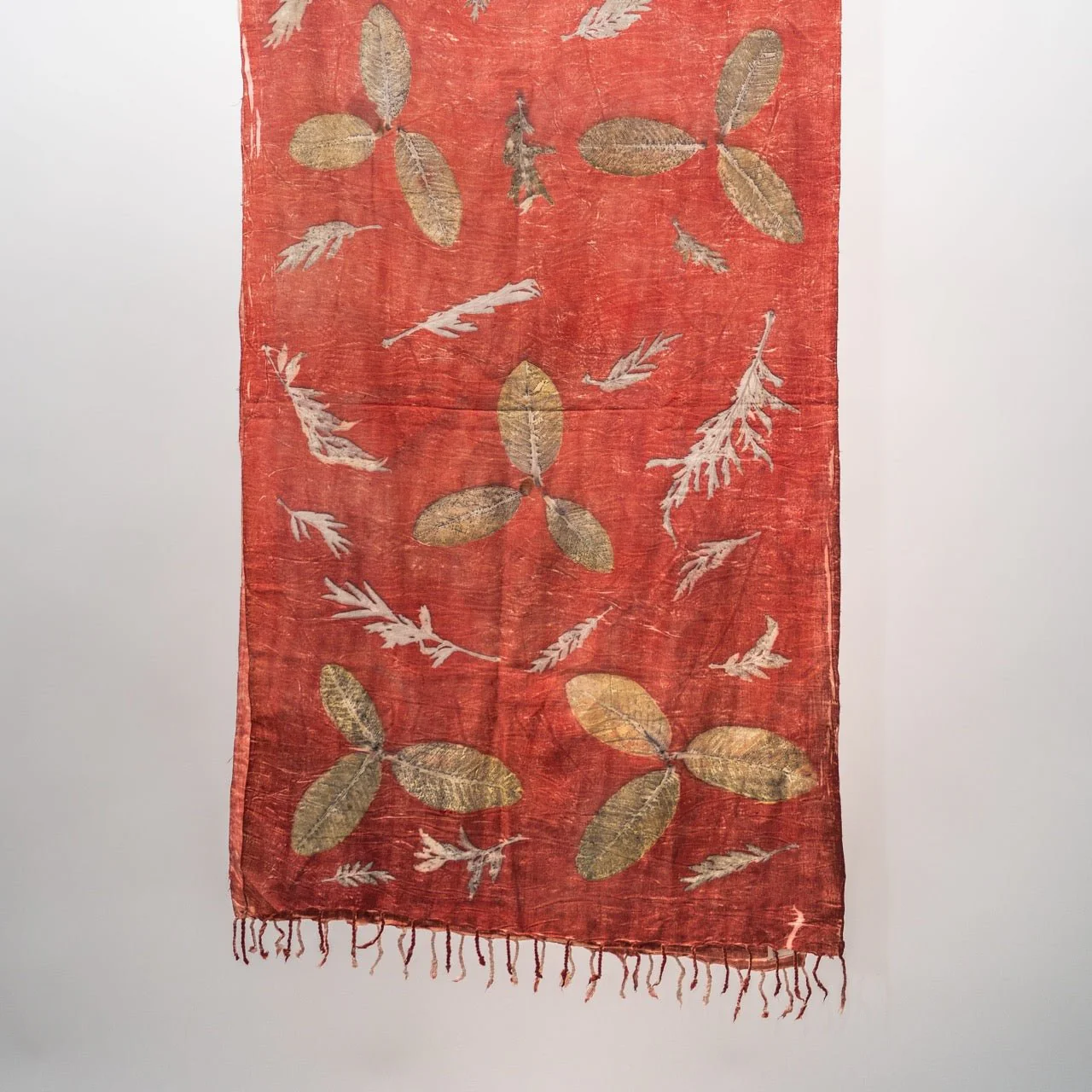 Crimson Eri Silk Scarf – Handcrafted Natural Silk Stole - Image 3