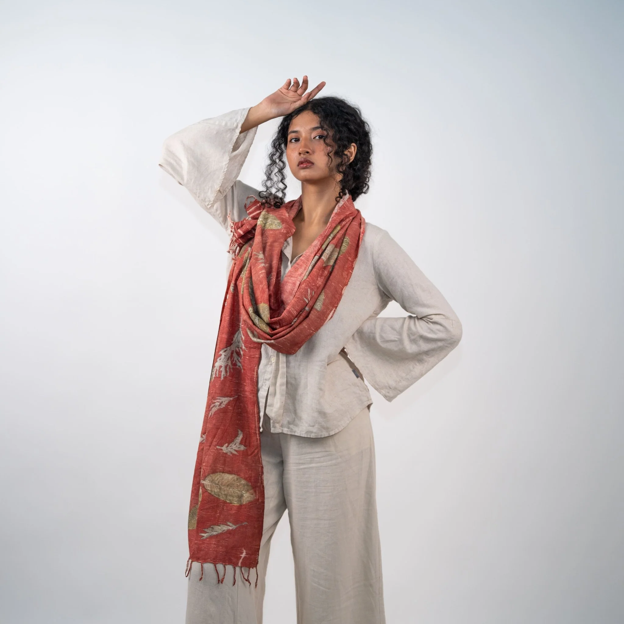 Crimson Eri Silk Scarf – Handcrafted Natural Silk Stole - Image 5