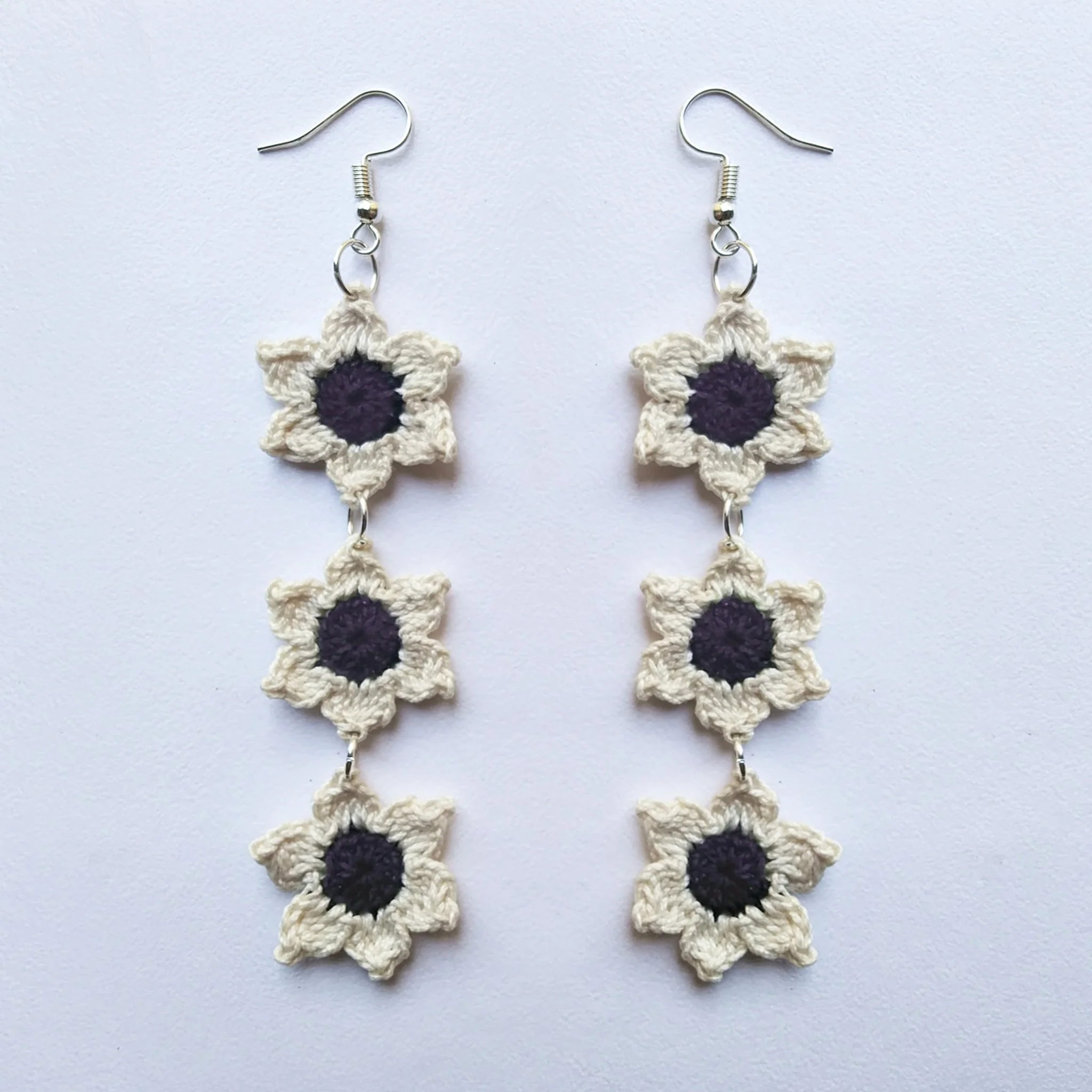Crochet Floral Star Earrings | Blue