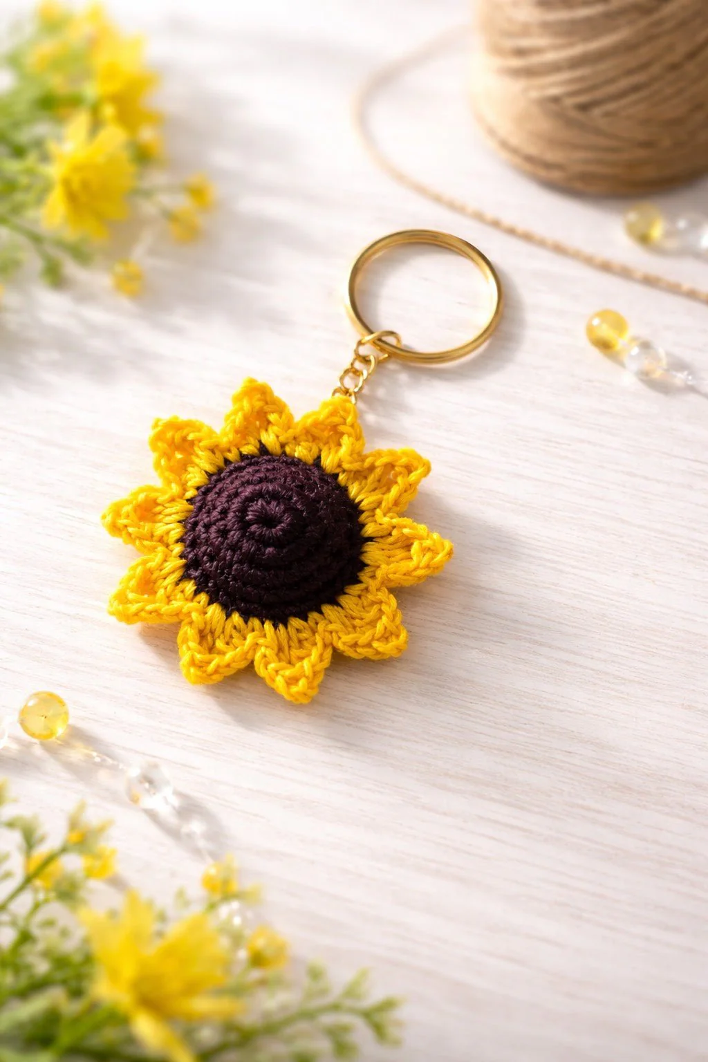 Handmade Crochet Sunflower Keychain | Cute Bag & Gift Accessory - Image 2