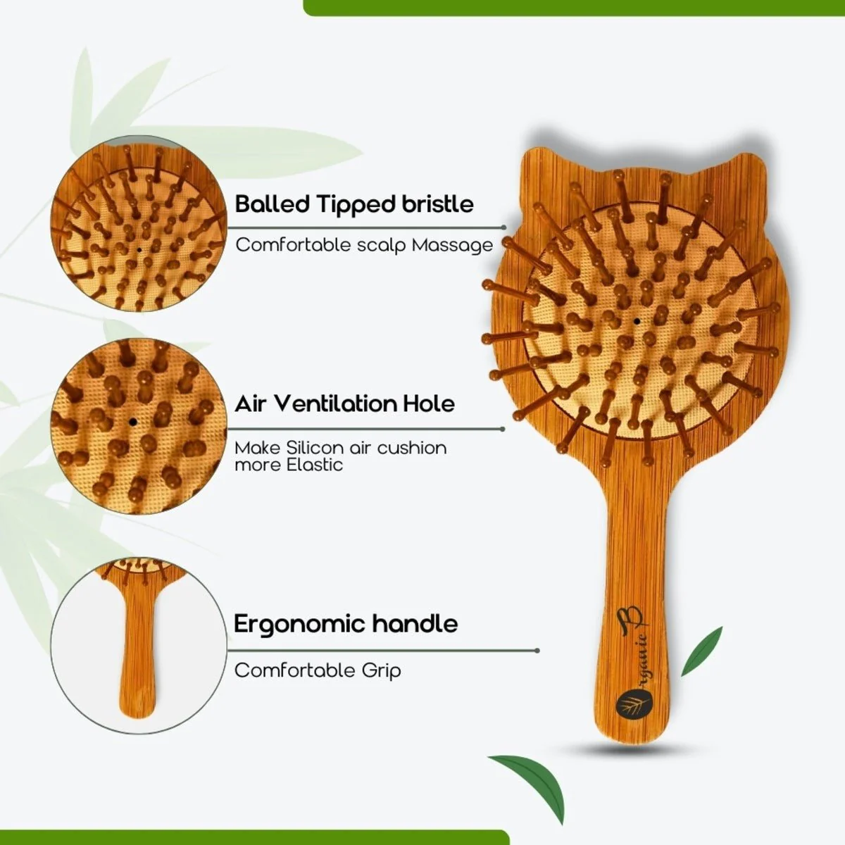 Cat Shaped Paddle Hairbrush | Bamboo - Image 5