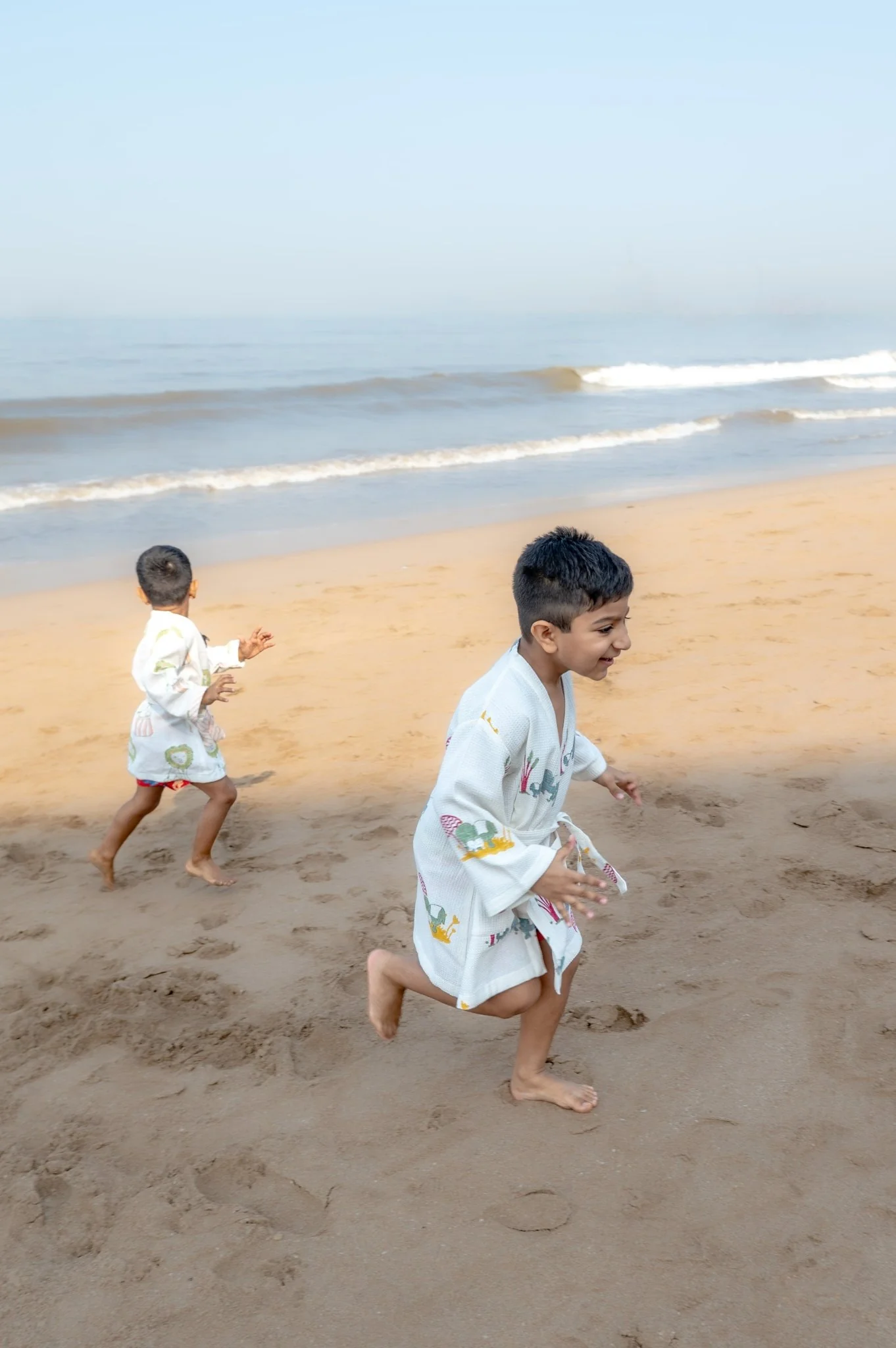 Pure Cotton Waffle Fabric Robe for Kids – Elle Design, Earthy Tone