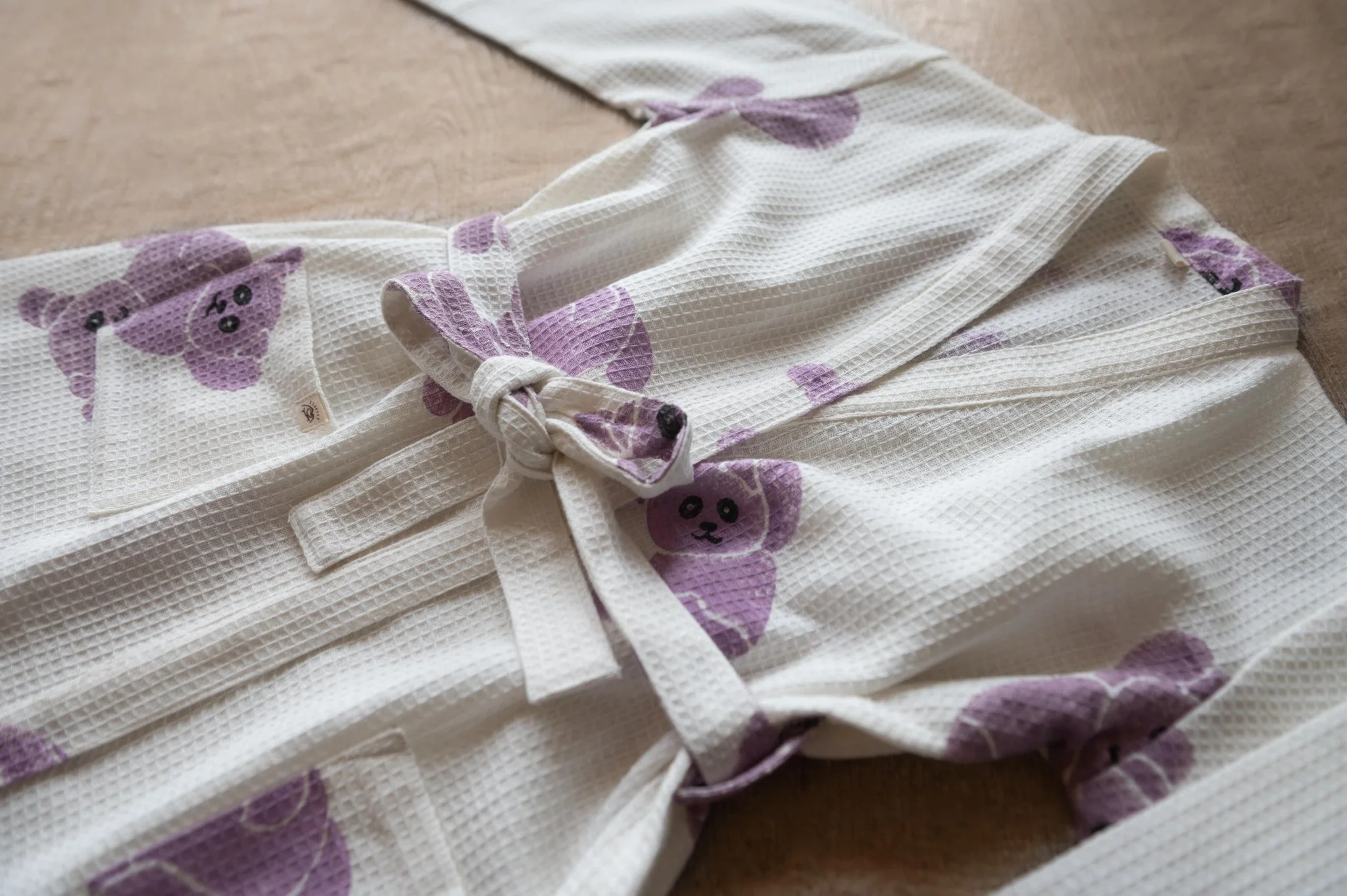 Pure Waffle Cotton Medium Robe for Kids – Koala Design, Purple - Image 5