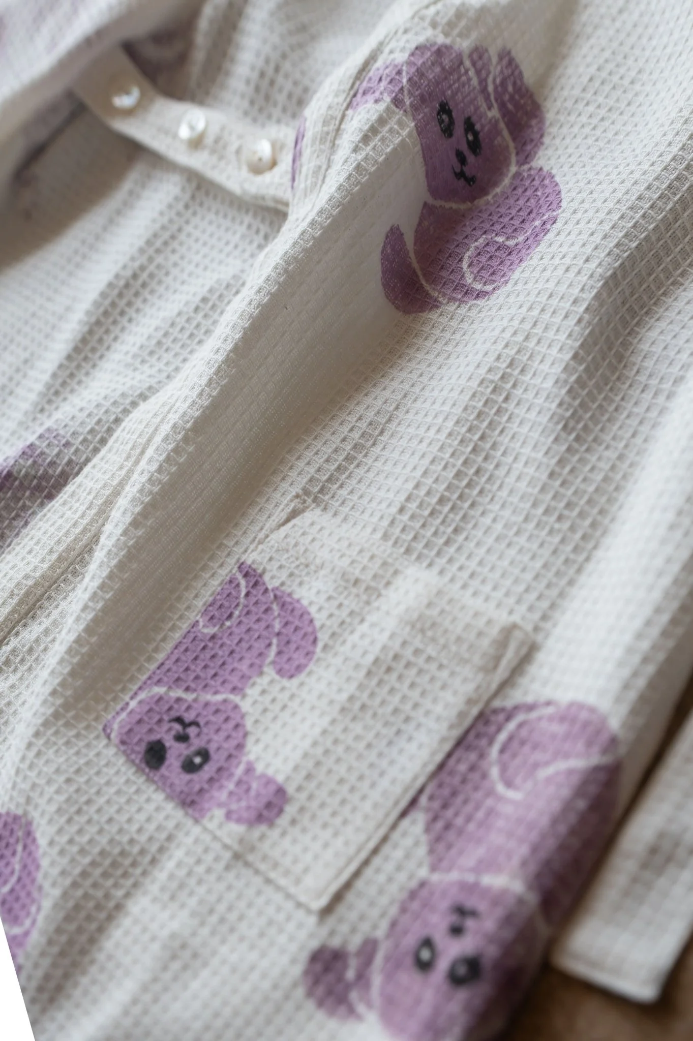 Pure Waffle Cotton Medium Robe for Kids – Koala Design, Purple - Image 6