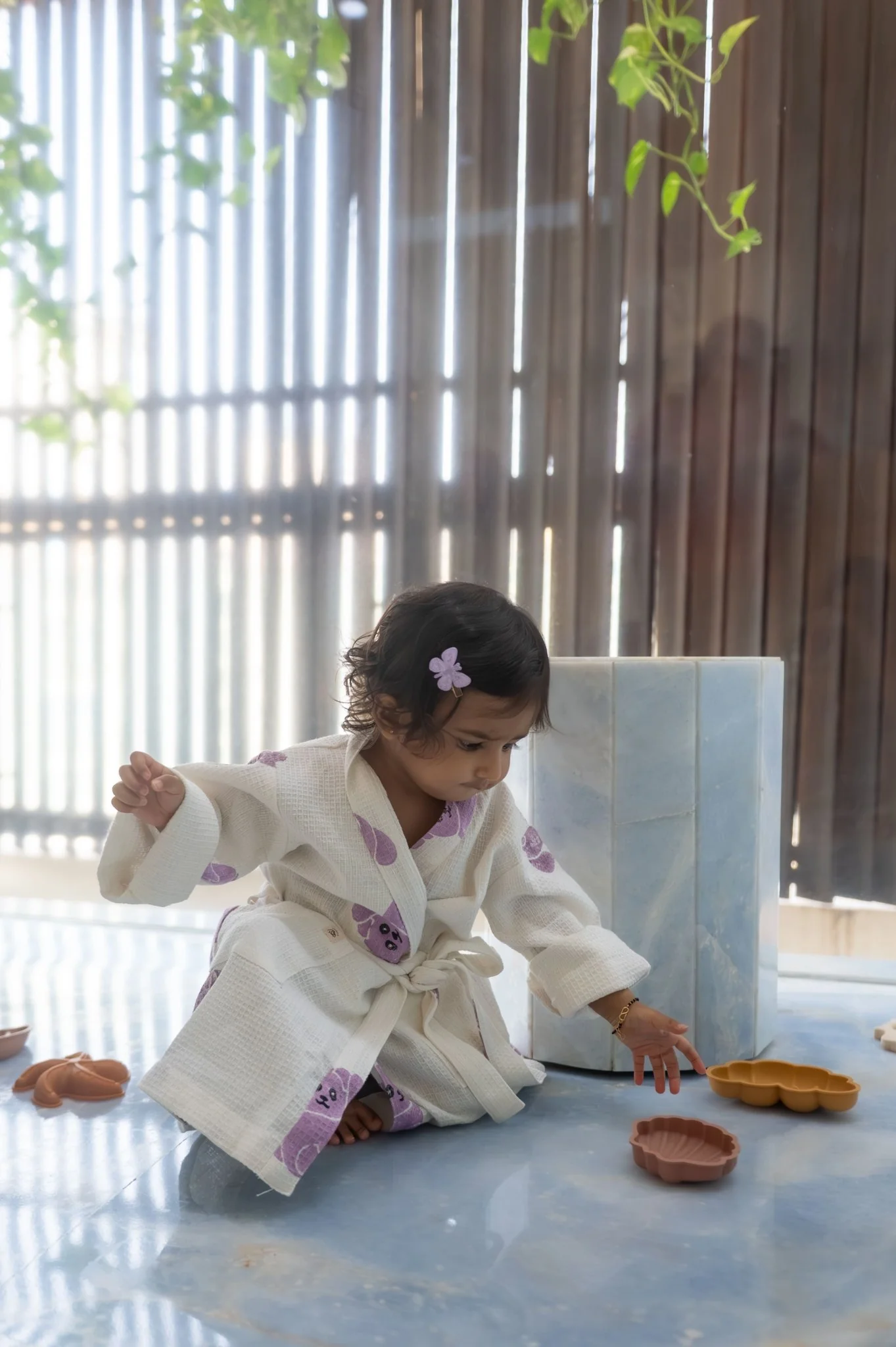 Pure Waffle Cotton Medium Robe for Kids – Koala Design, Purple - Image 8
