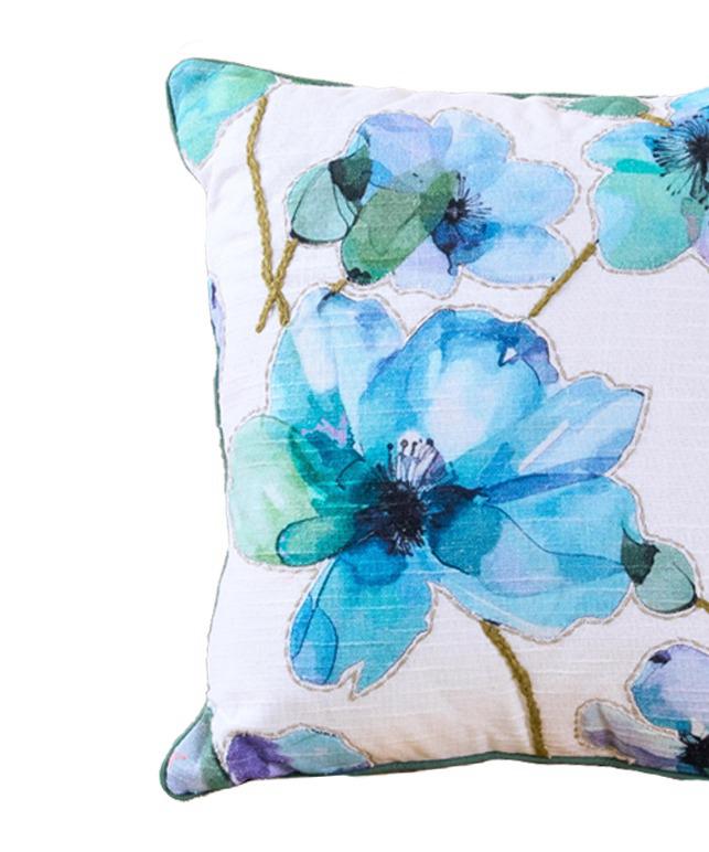 Dahlia Blue Cotton Cushion | Floral Decorative Accent Cushion - Image 4