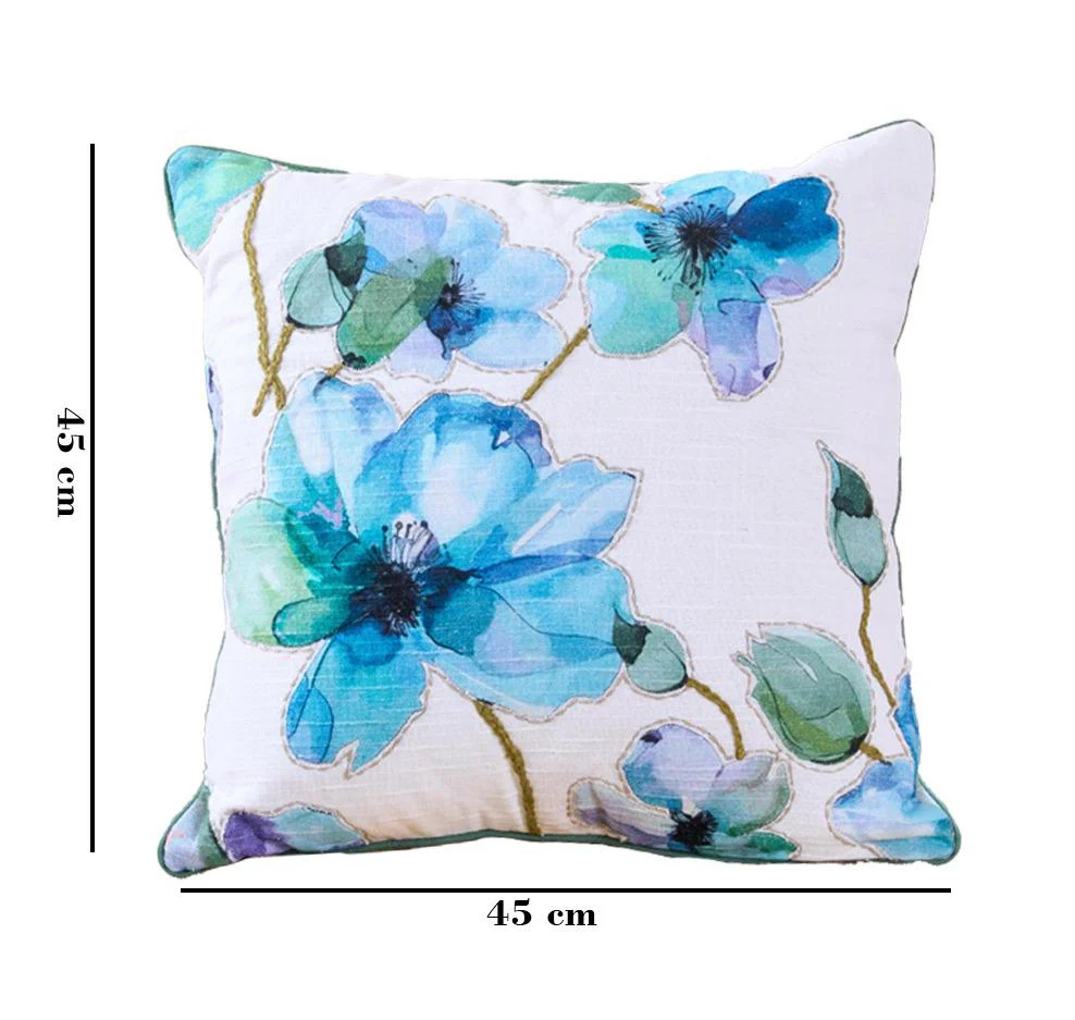 Dahlia Blue Cotton Cushion | Floral Decorative Accent Cushion - Image 5