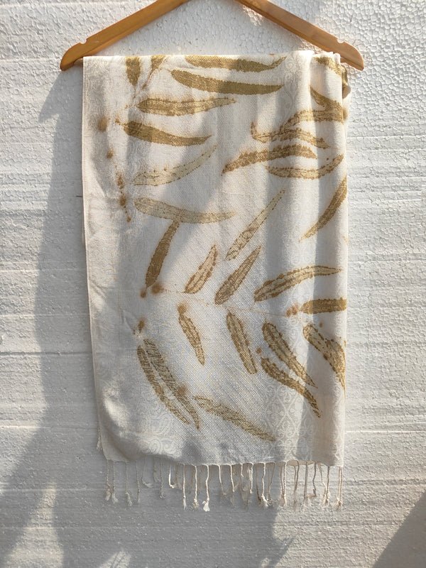 Daisy Dream White Scarf – Viscose Ecoprinted with Eucalyptus Leaves - Image 2