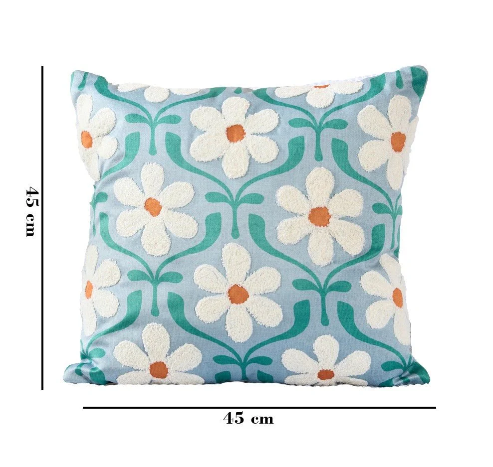 Daisy Green Petals Velvet Cushion | Floral Luxury Decorative Cushion - Image 5