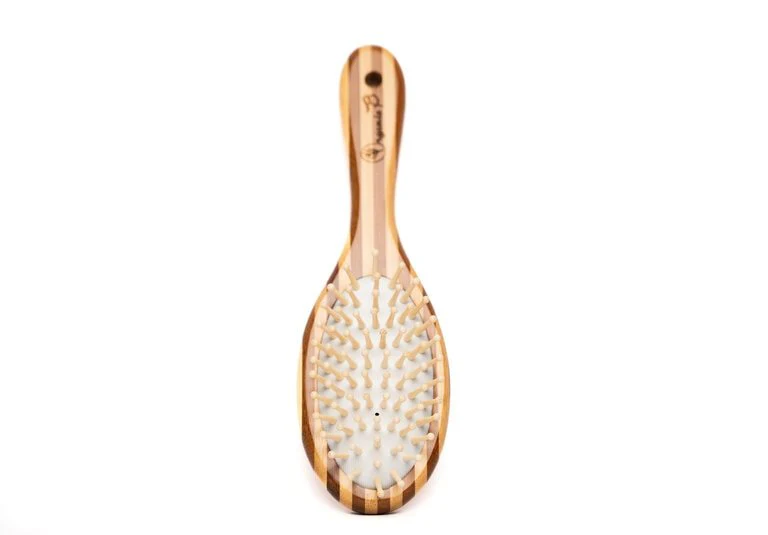 Oval Paddle Hairbrush |Bamboo |Stripped | Small - Image 4