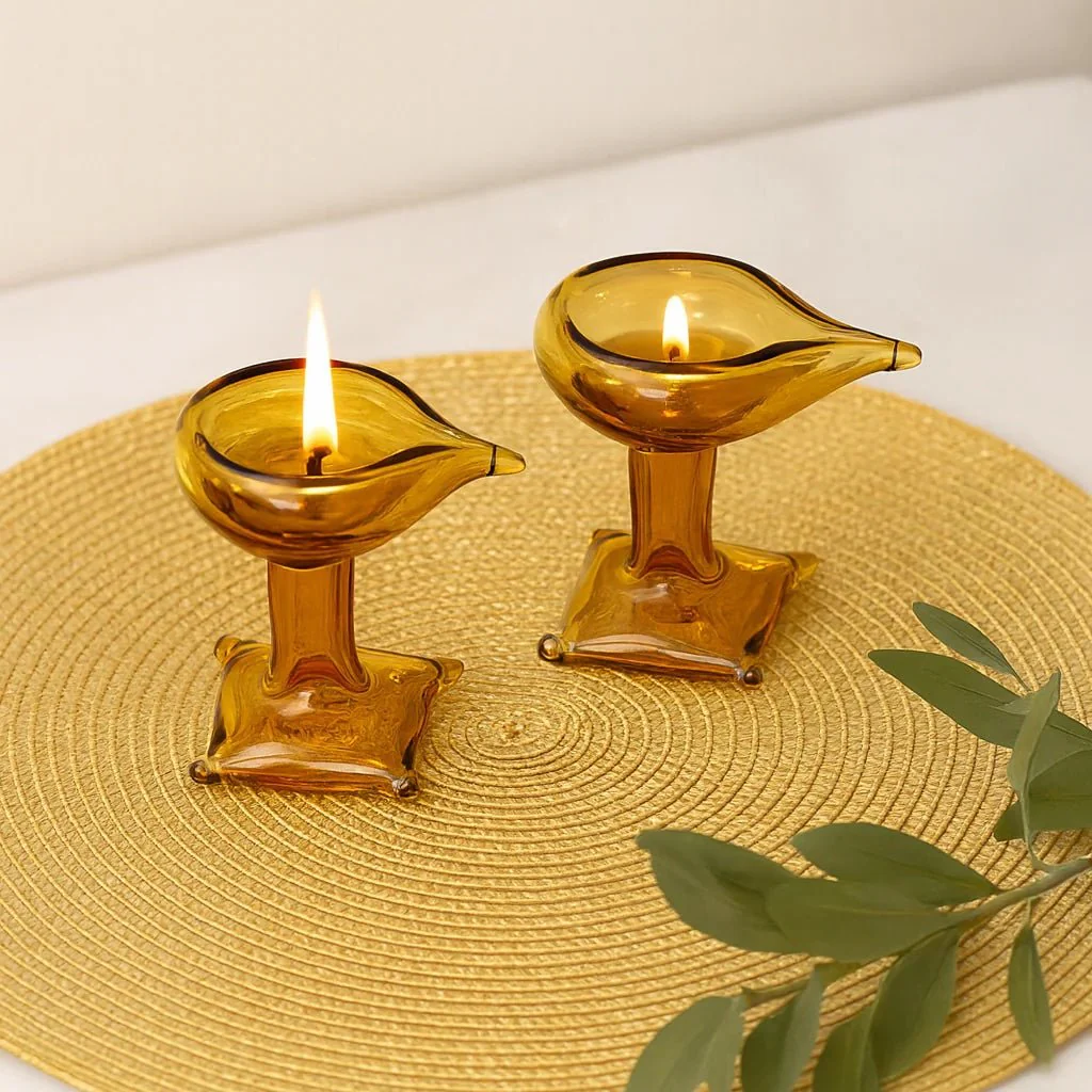 Divya Ambar Jyot – Art Glass Puja Diya Festival Lamp - Image 3