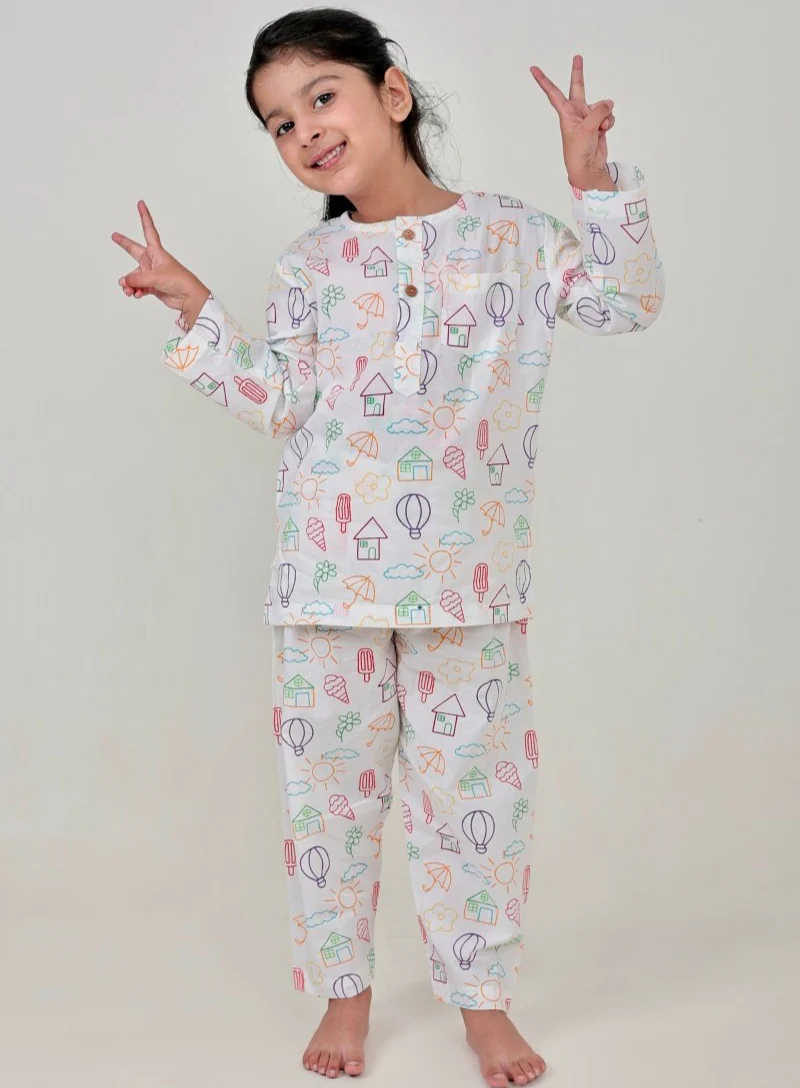100% Cotton Doodle Dreams Kids Kurta & Pants Set - Image 2