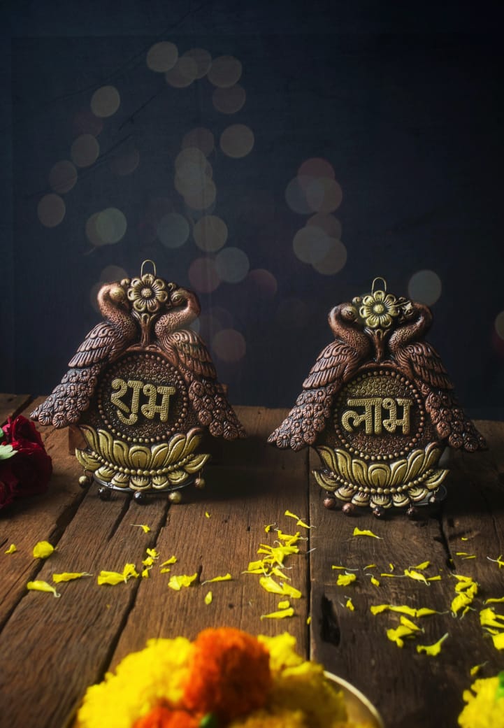 Double Peacock Subh Labh – Festive Handmade Decor - Image 2
