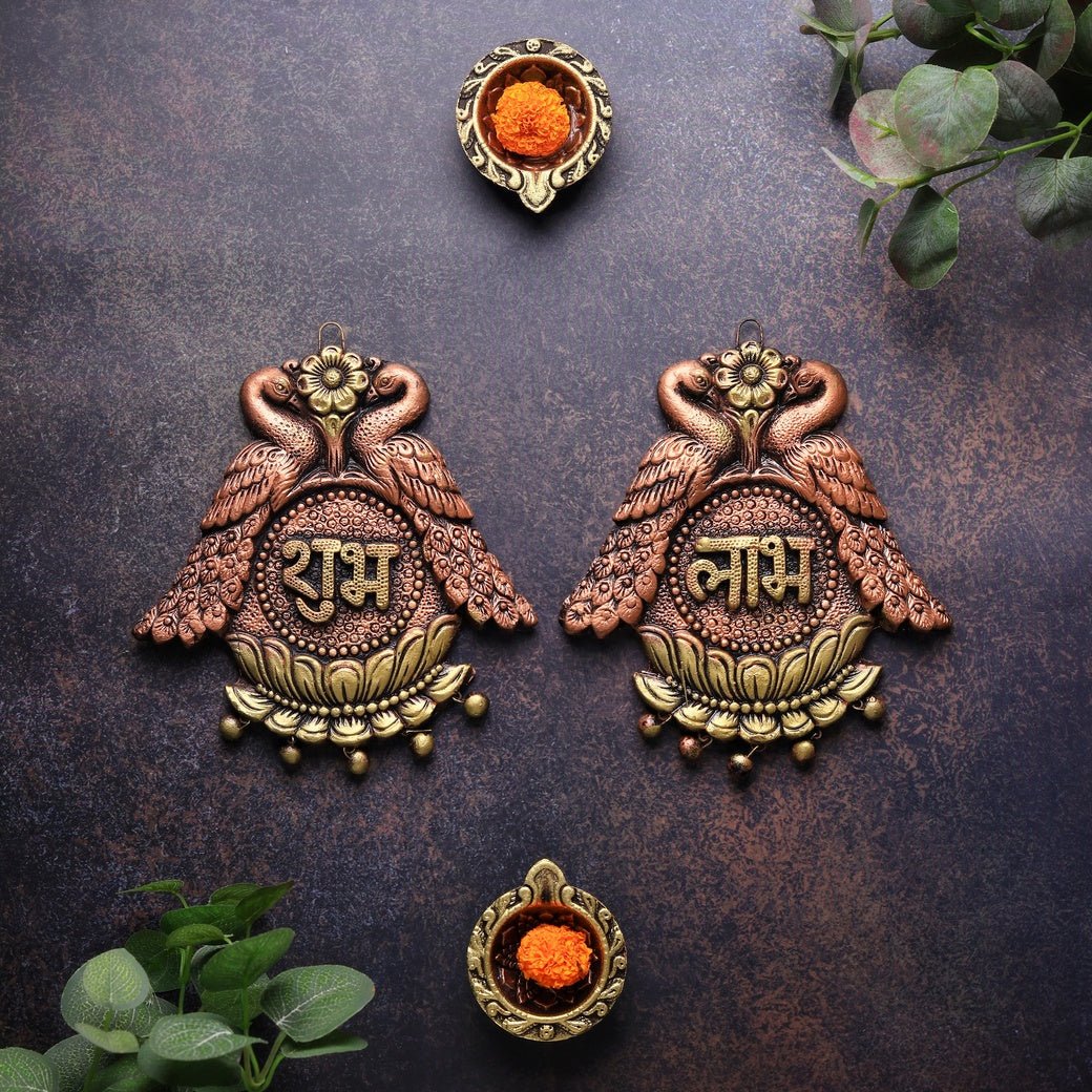 Double Peacock Subh Labh – Festive Handmade Decor - Image 4