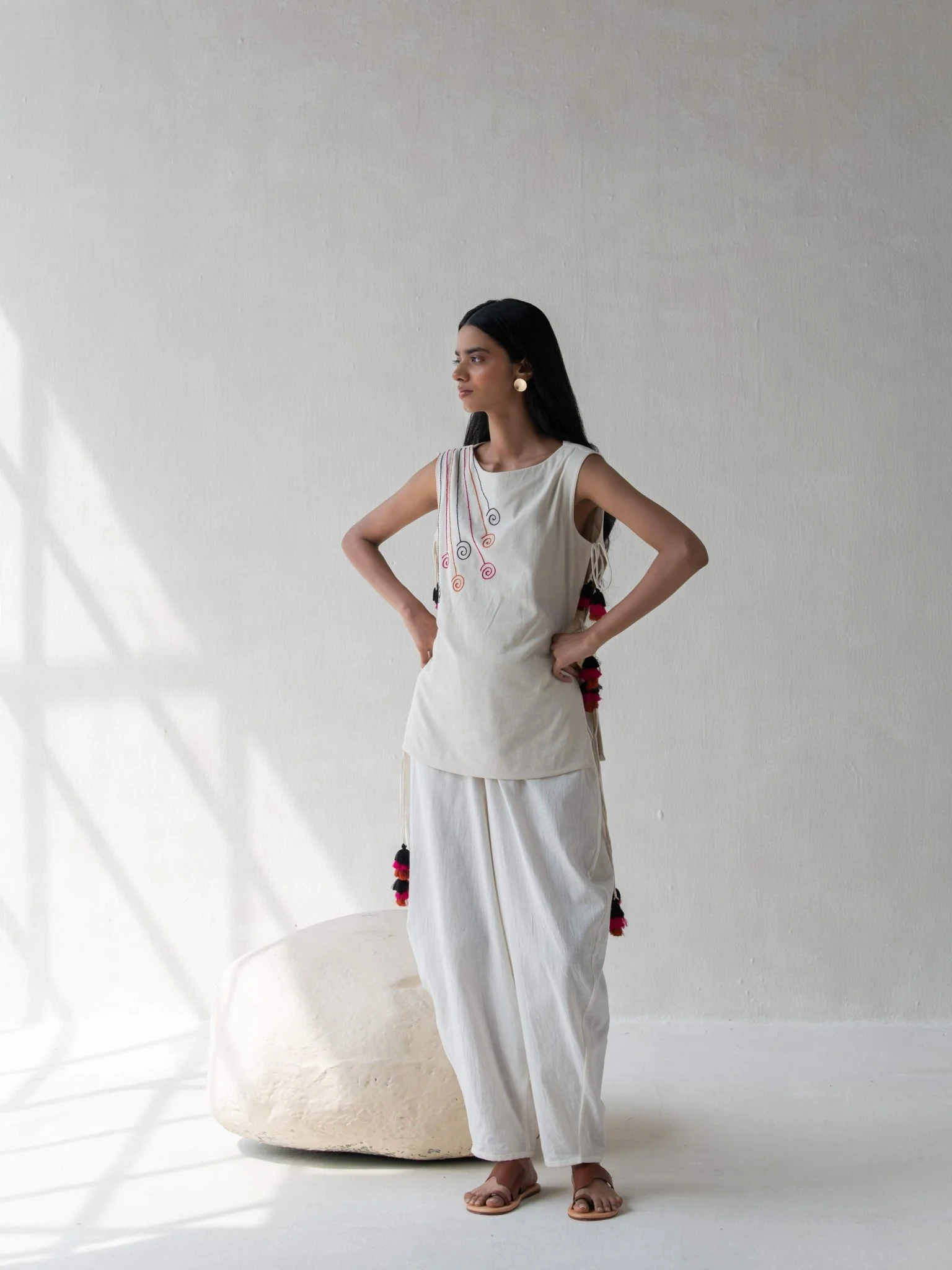 Elegant Ivory Khadi Drawstring Top for Women - Image 2