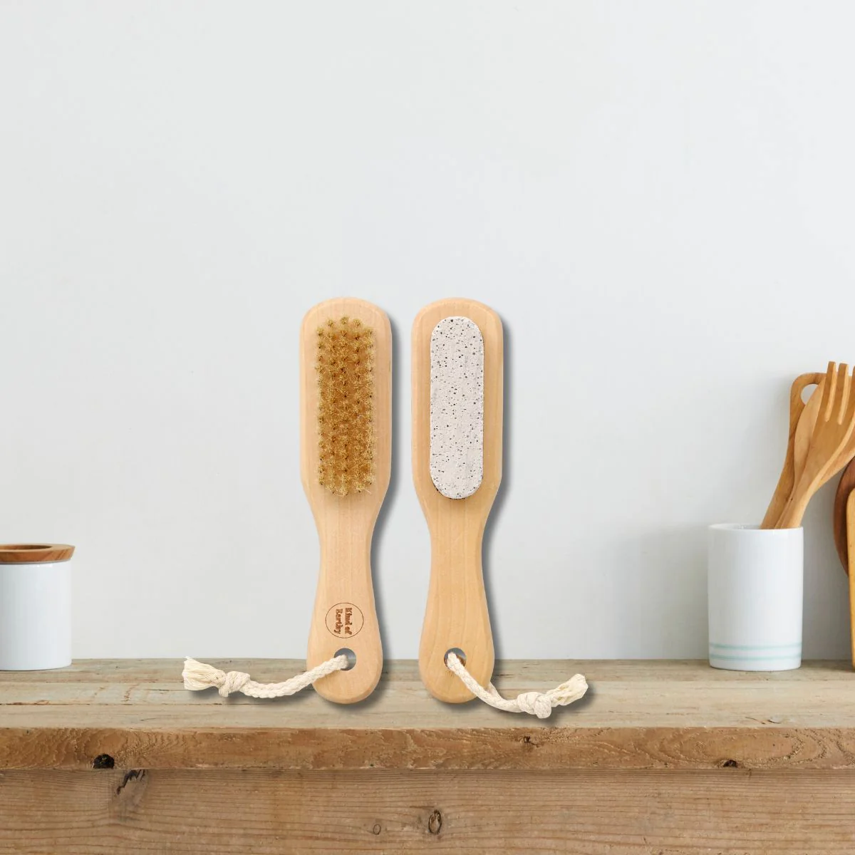 Dual-Side Wooden Foot Brush with Natural Pumice Stone | Scrub & Brush - Image 5