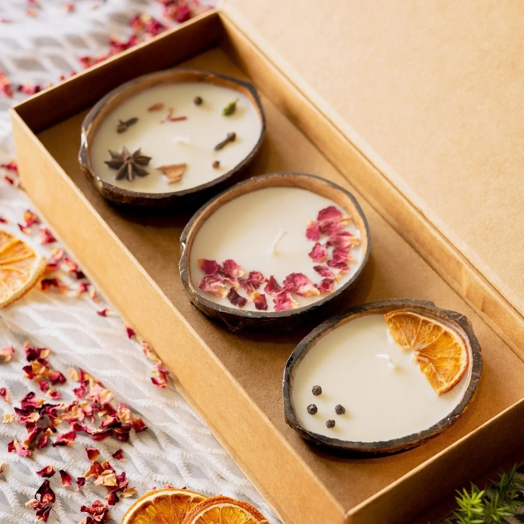 Eco-Friendly Coconut Diwali Candles Gift Box - Set of 3 Candles - Image 3