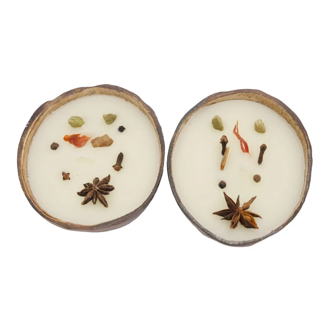 Eco-Friendly Coconut Shell Spice Candle/Diya Scented Soy Wax(Set of 2) - Image 4