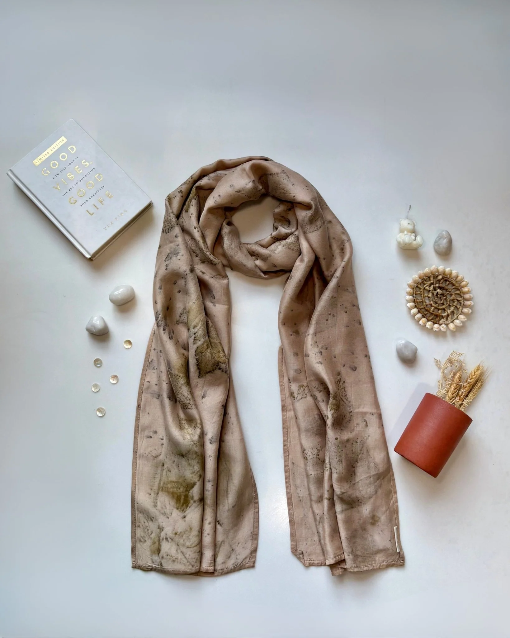 Eco-Printed Blush Drift Scarf | Eco-Friendly Handloom Cotton Wrap - Image 2