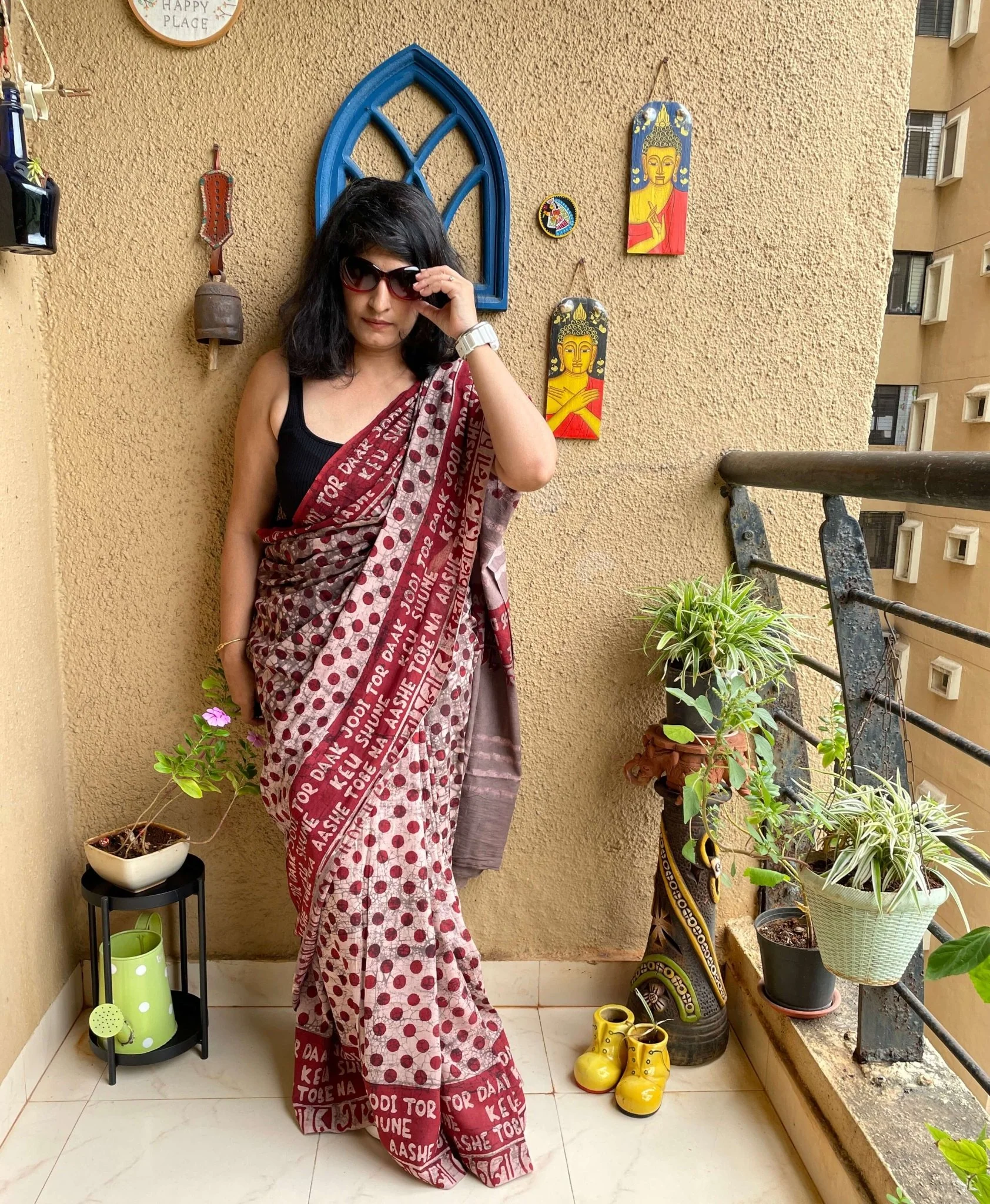 Ekla Cholo Polka Dot Cotton Saree – Handloom Woven - Image 5