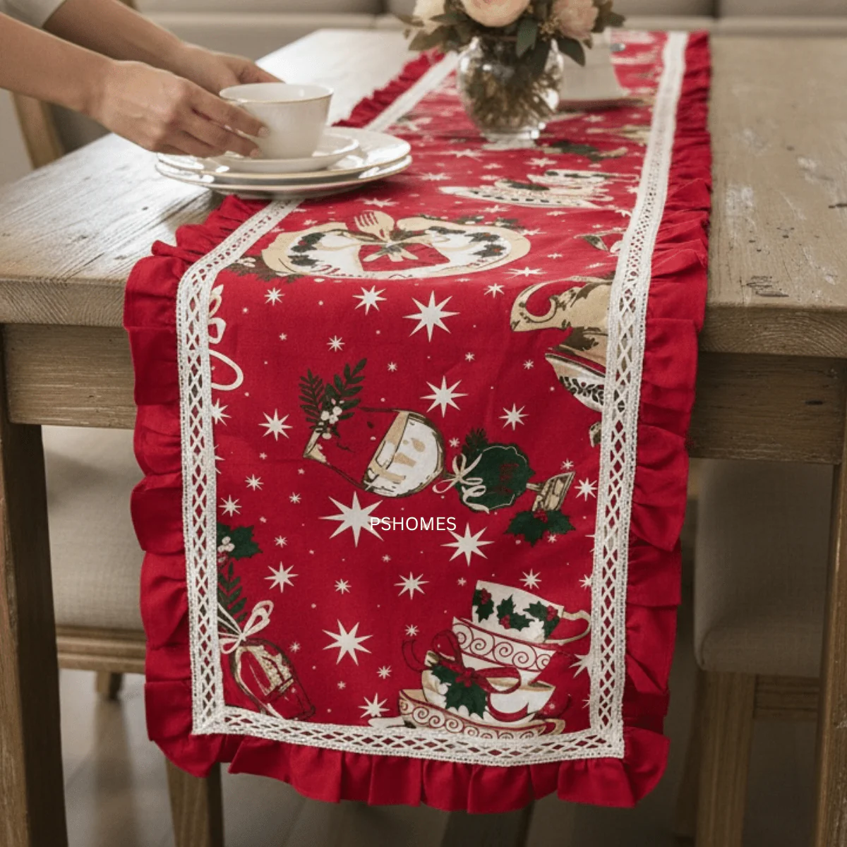 Embroidery Lace Border Cotton Table Runner 6 Feet - Image 7