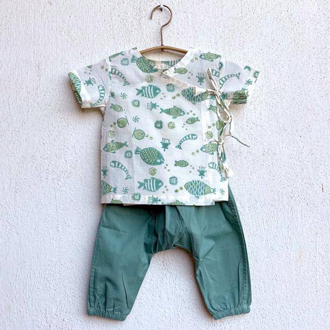 Fish Print Angarakha Top with Pants