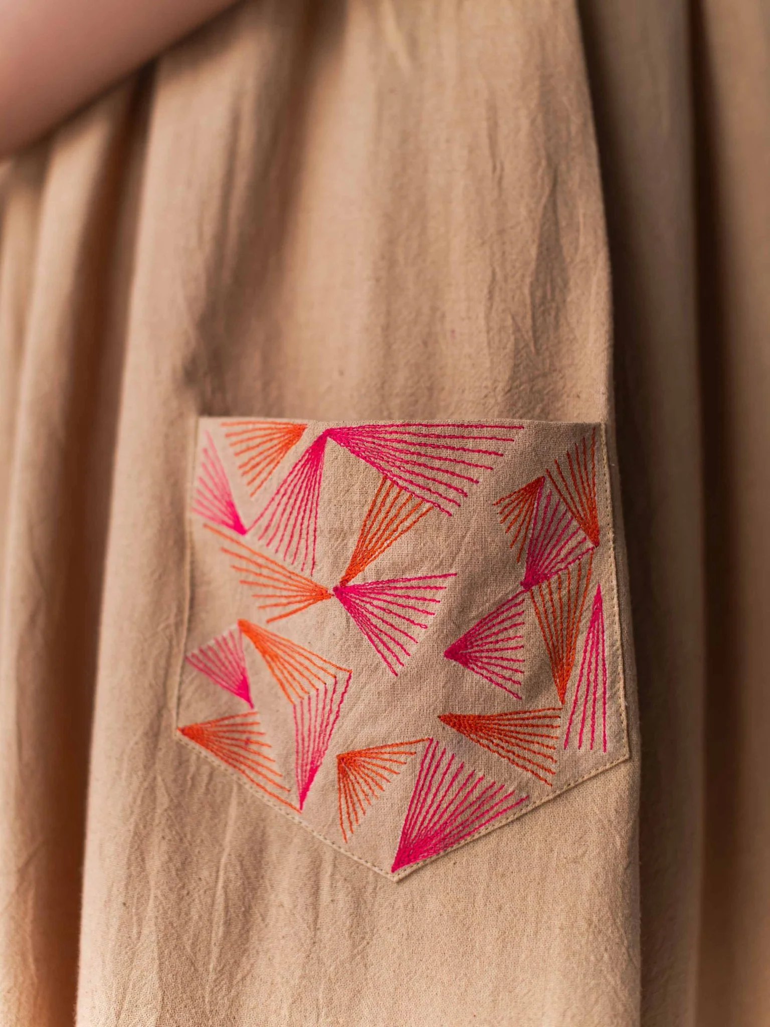 Beige Flared Gathered Cotton Dress for Women - Image 3