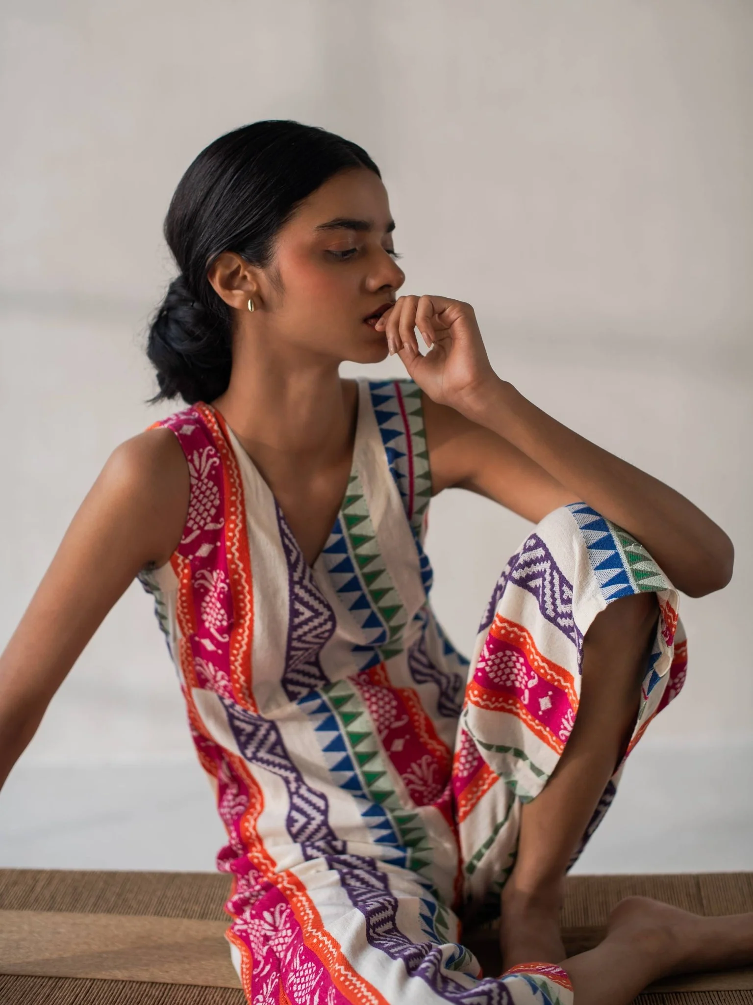 Multicolored Cotton Jacquard Flared Jumpsuit for Women - Image 2