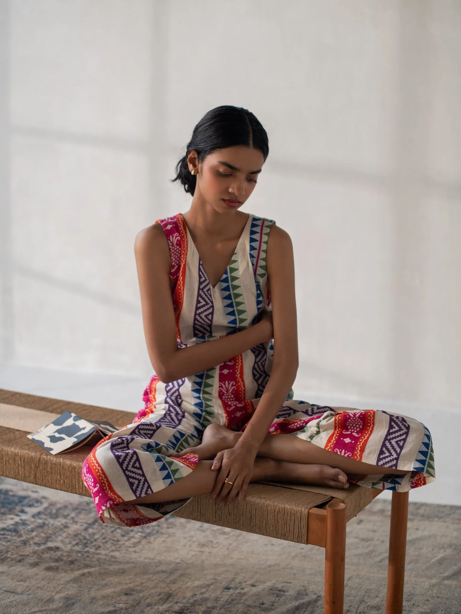 Multicolored Cotton Jacquard Flared Jumpsuit for Women - Image 3